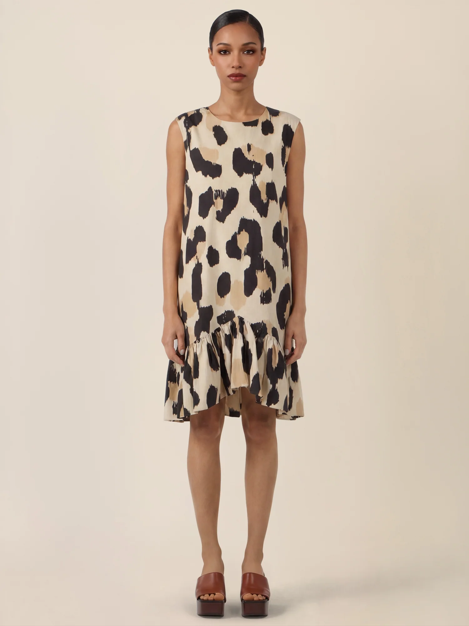 APART Kurzes Volantkleid mit Allover-Print | beige-multicolor