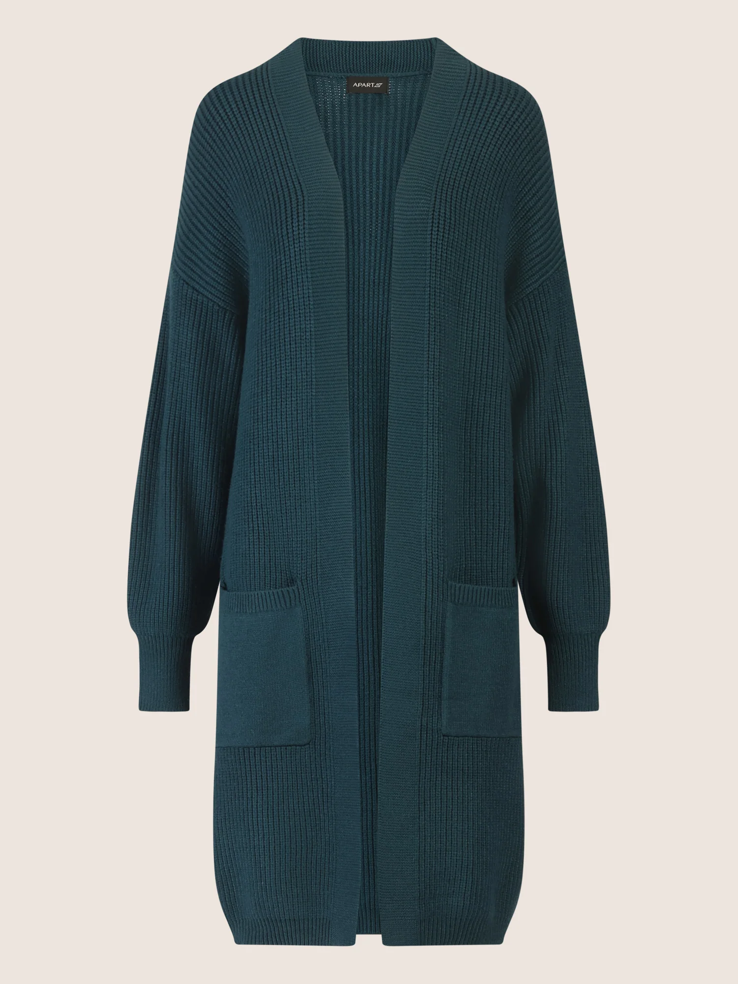 APART Lange Strickjacke mit aufgesetzten Taschen | dunkelgrün - Image 4