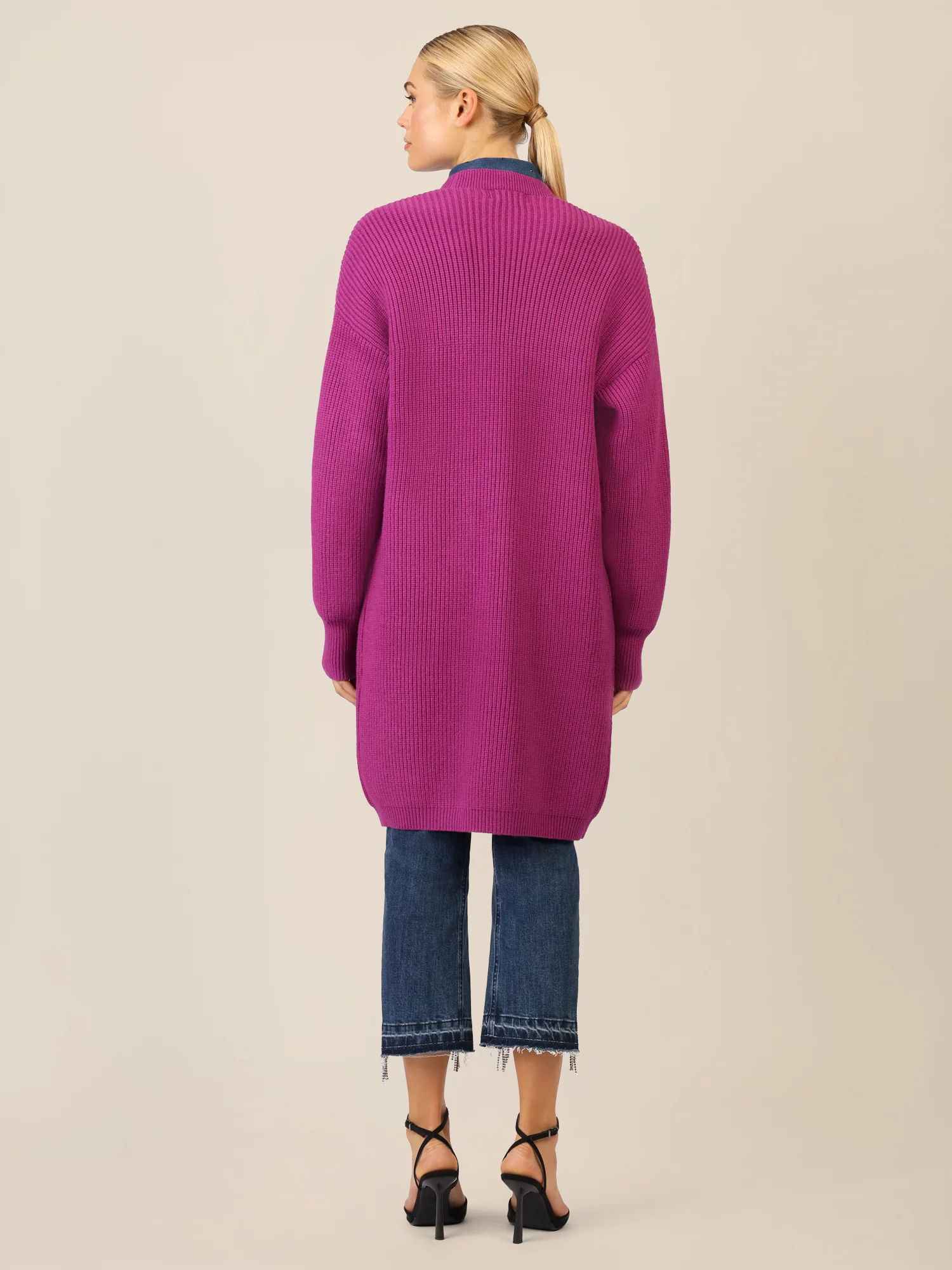 APART Lange Strickjacke mit aufgesetzten Taschen | lila - Image 2