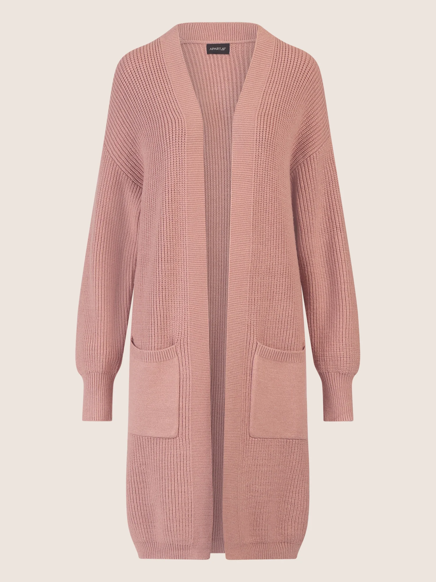 APART Lange Strickjacke mit aufgesetzten Taschen | mauve - Image 4