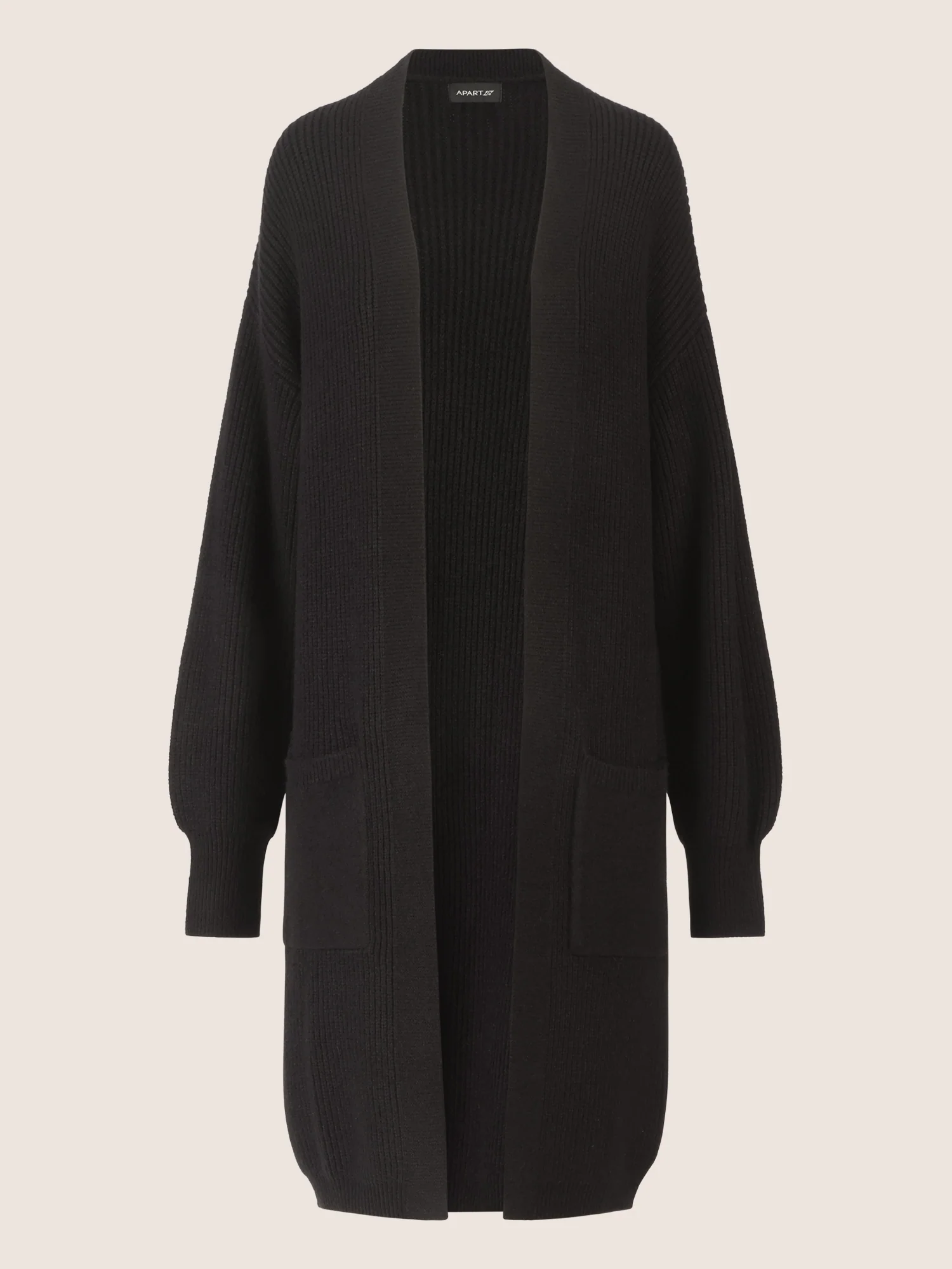 APART Lange Strickjacke mit aufgesetzten Taschen | schwarz - Image 4