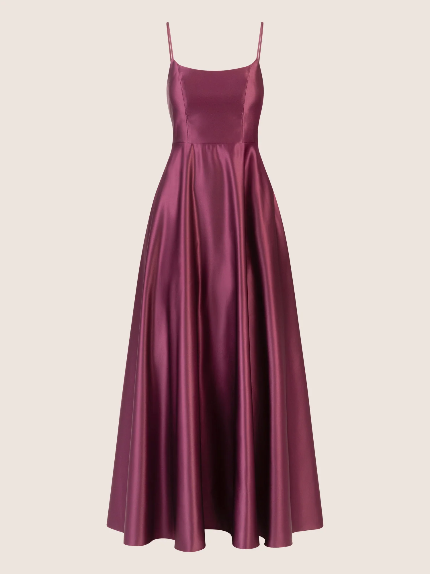 APART Langes Ballkleid aus Satin mit Spaghettiträgern | dunkel lila - Image 3