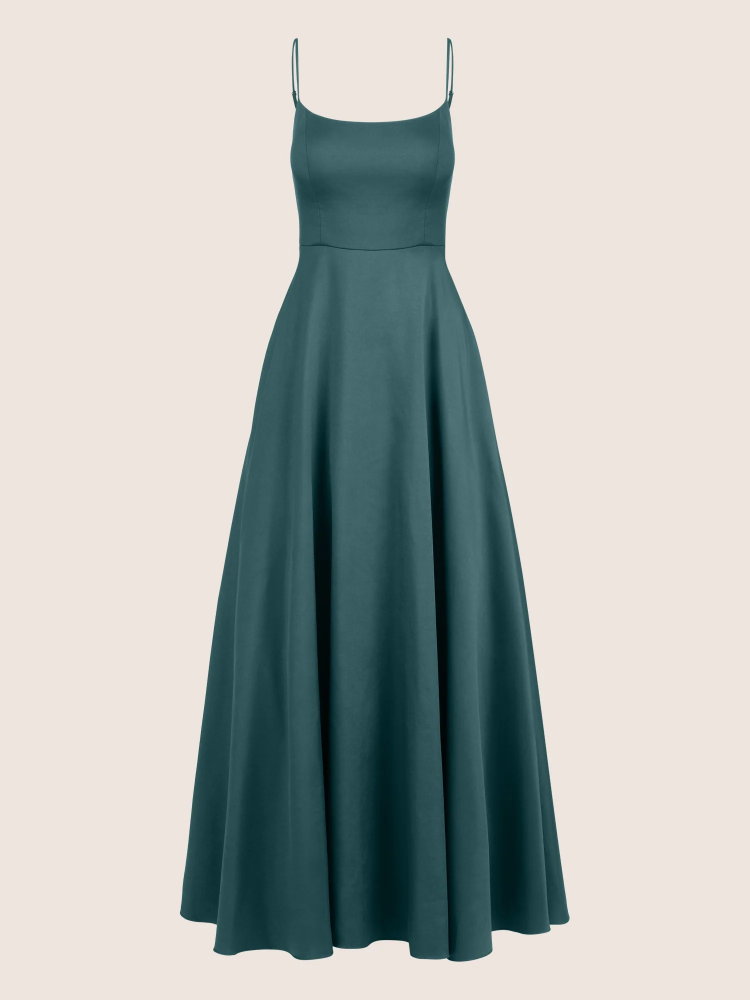 APART Langes Ballkleid aus Satin mit Spaghettiträgern | dunkelgrün - Image 3