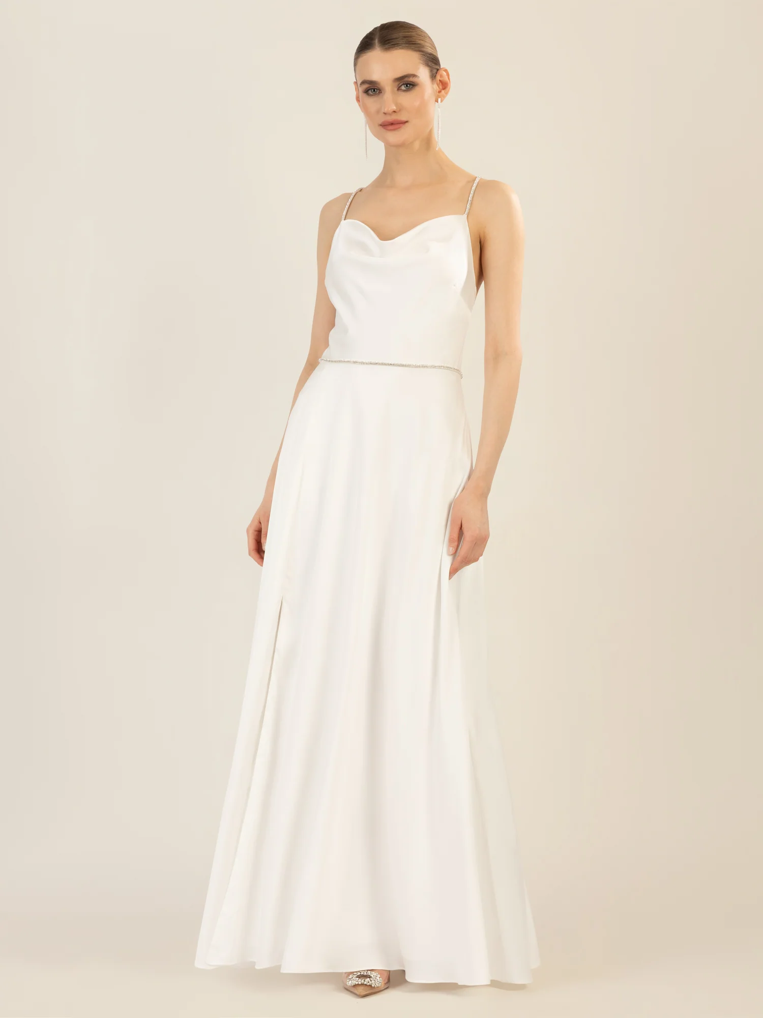 APART langes Satinkleid aus mattschimmerndem Satin | creme