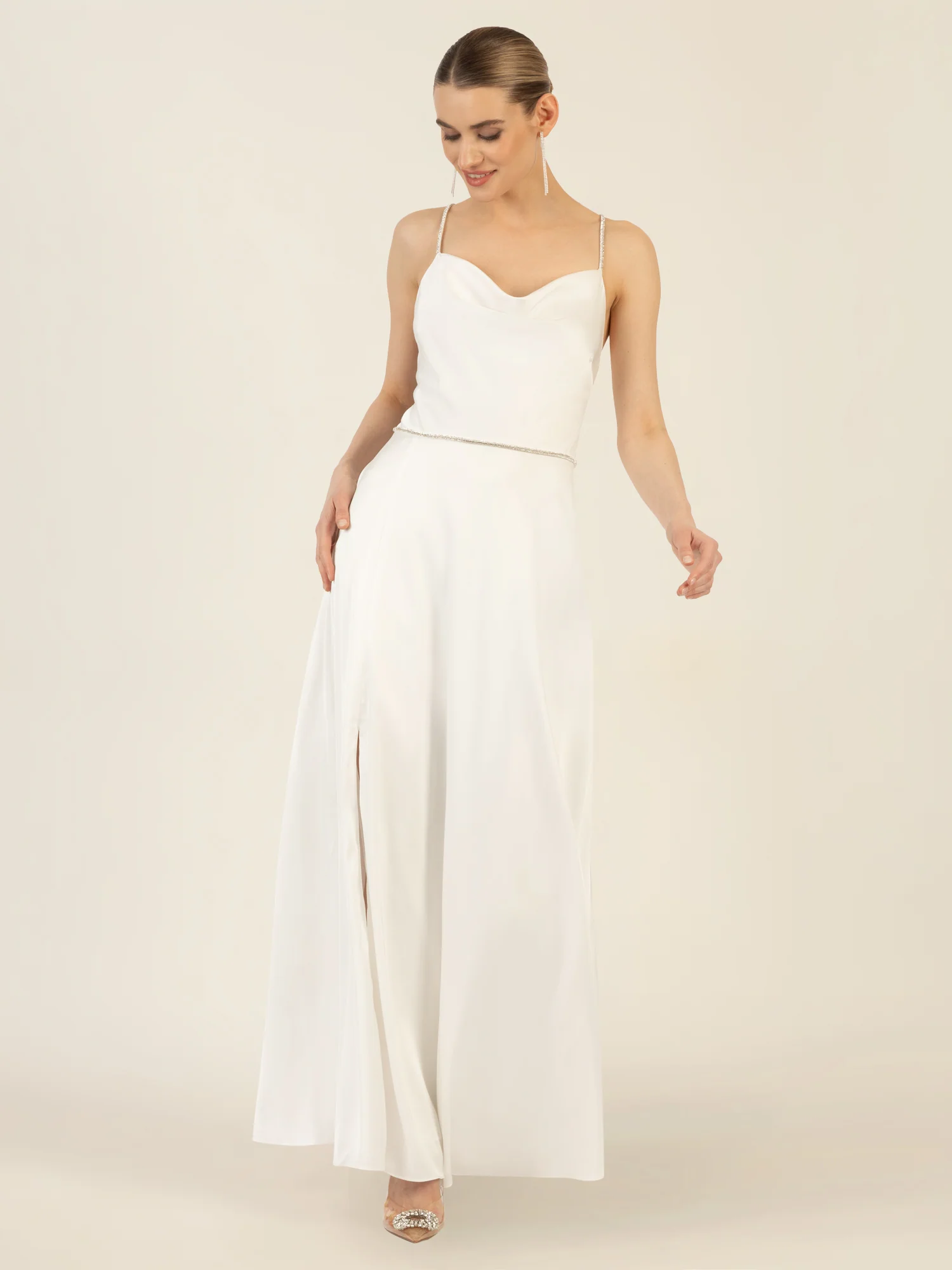 APART langes Satinkleid aus mattschimmerndem Satin | creme - Image 5