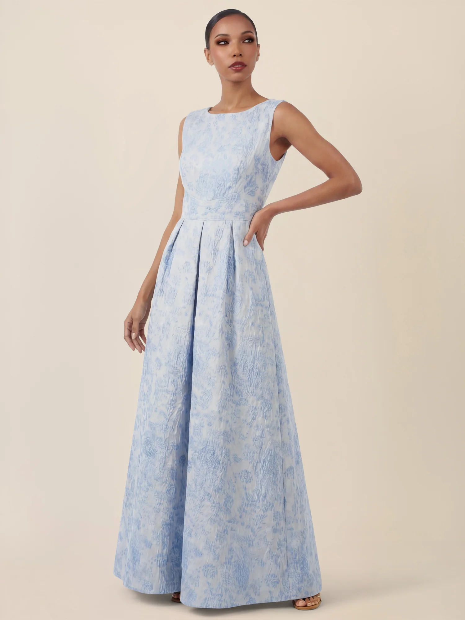 APART Langkleid mit floralem Strukturmuster | hellblau - Image 6