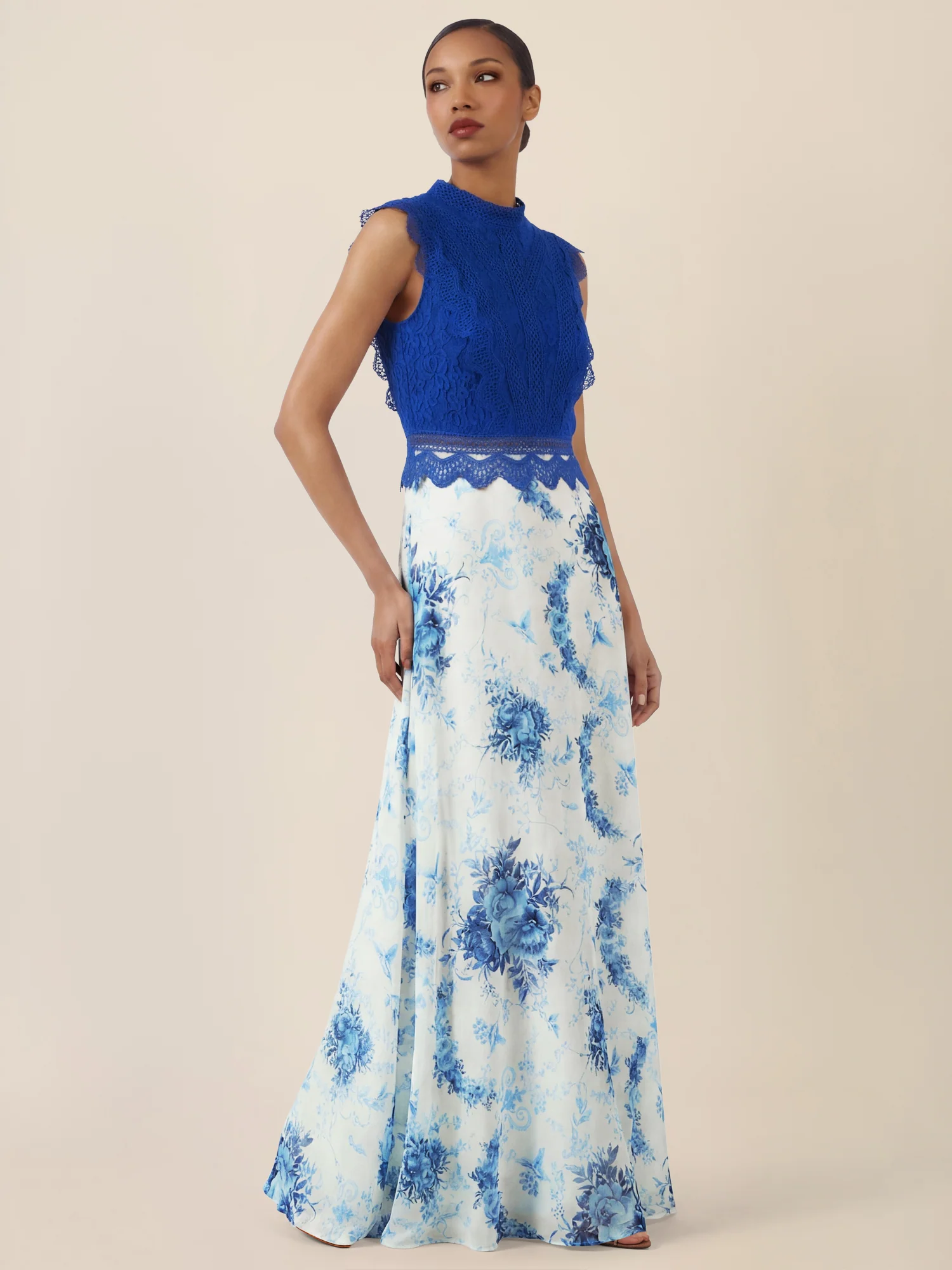 APART Langkleid mit Spitze und floralem Rock | royalblau-multicolor - Image 6