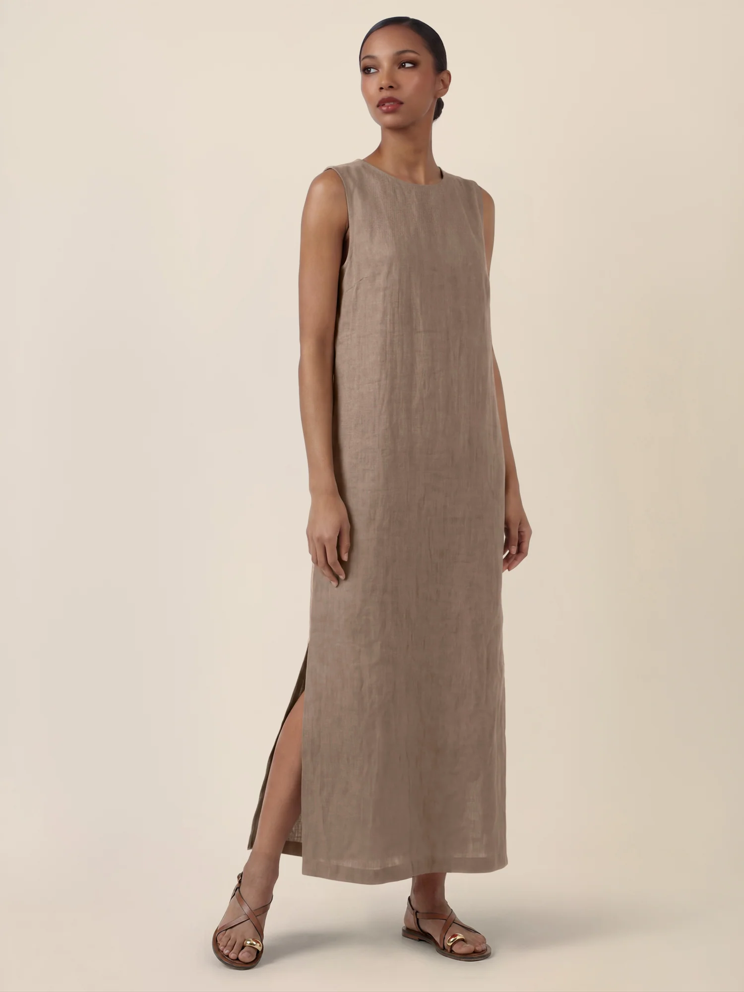 APART Leinenkleid mit seitlicher Knopfleiste | cappuccino - Image 5