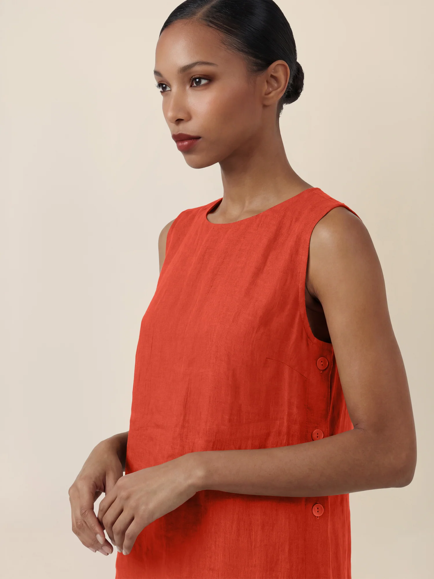 APART Leinenkleid mit seitlicher Knopfleiste | orange - Image 4