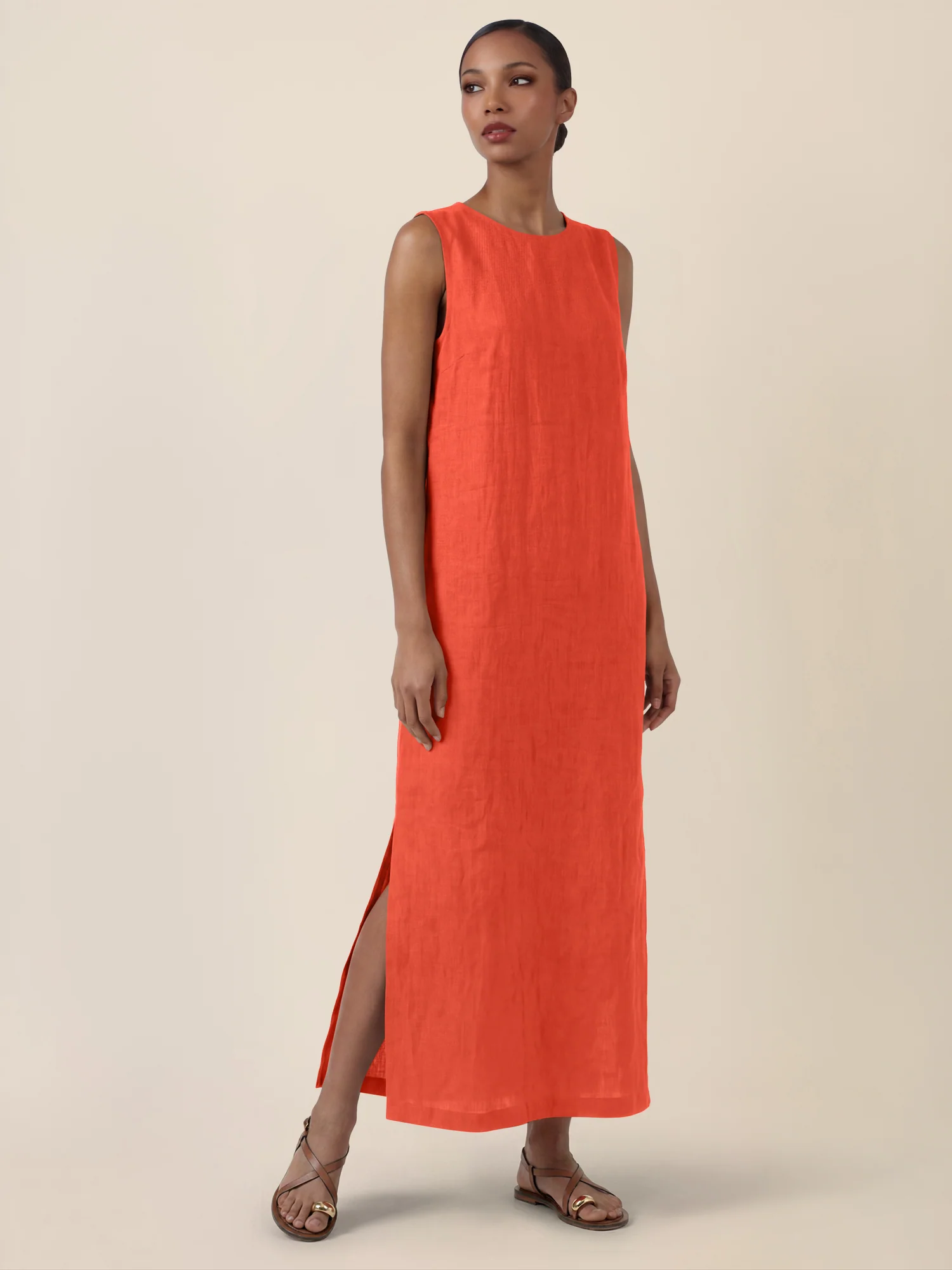 APART Leinenkleid mit seitlicher Knopfleiste | orange - Image 5