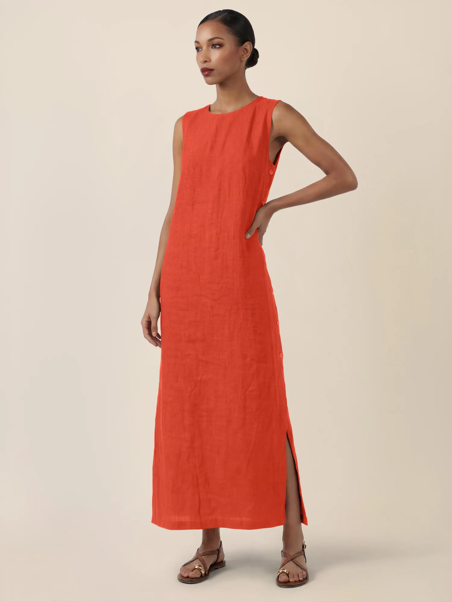 APART Leinenkleid mit seitlicher Knopfleiste | orange - Image 6