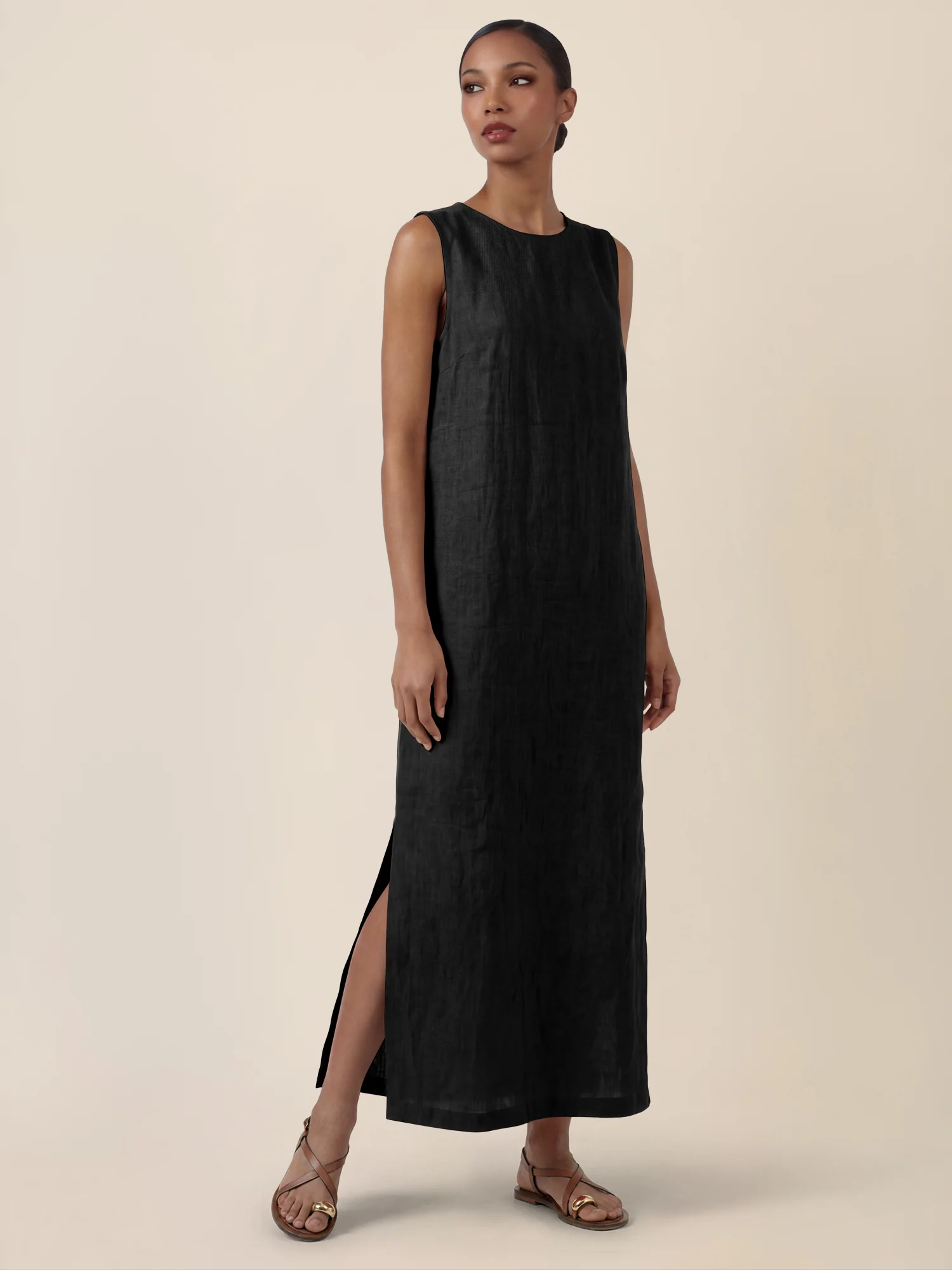 APART Leinenkleid mit seitlicher Knopfleiste | schwarz - Image 5