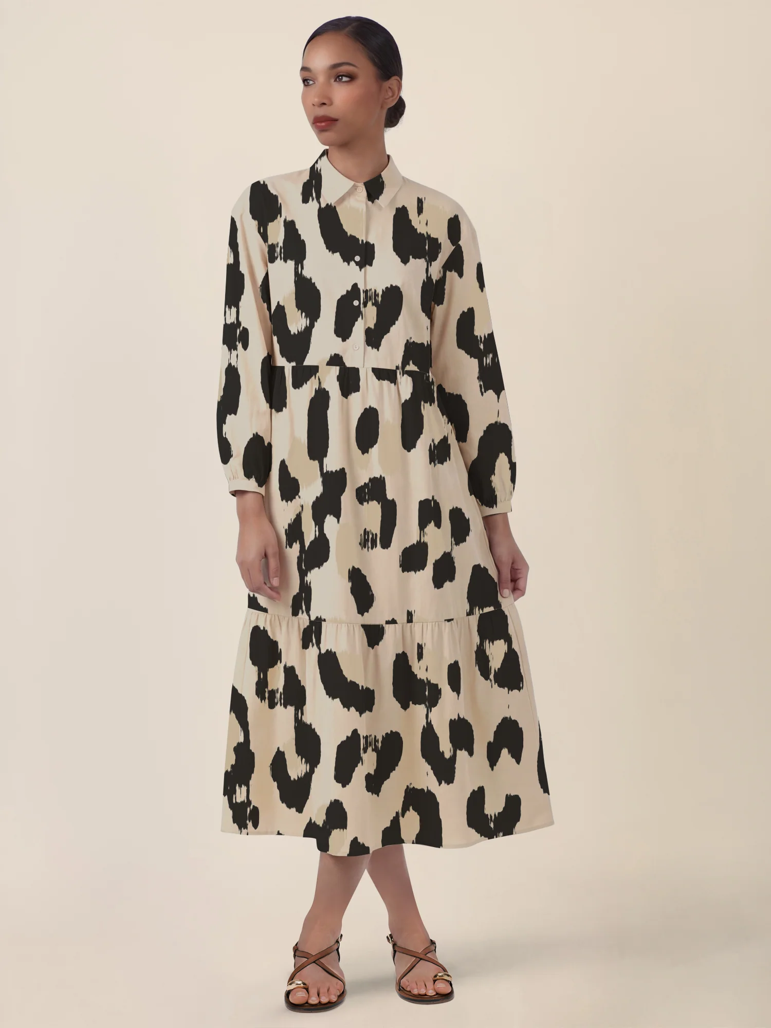 APART Locker geschnittenes Kleid mit Animalprint | beige-mehrfarbig - Image 5