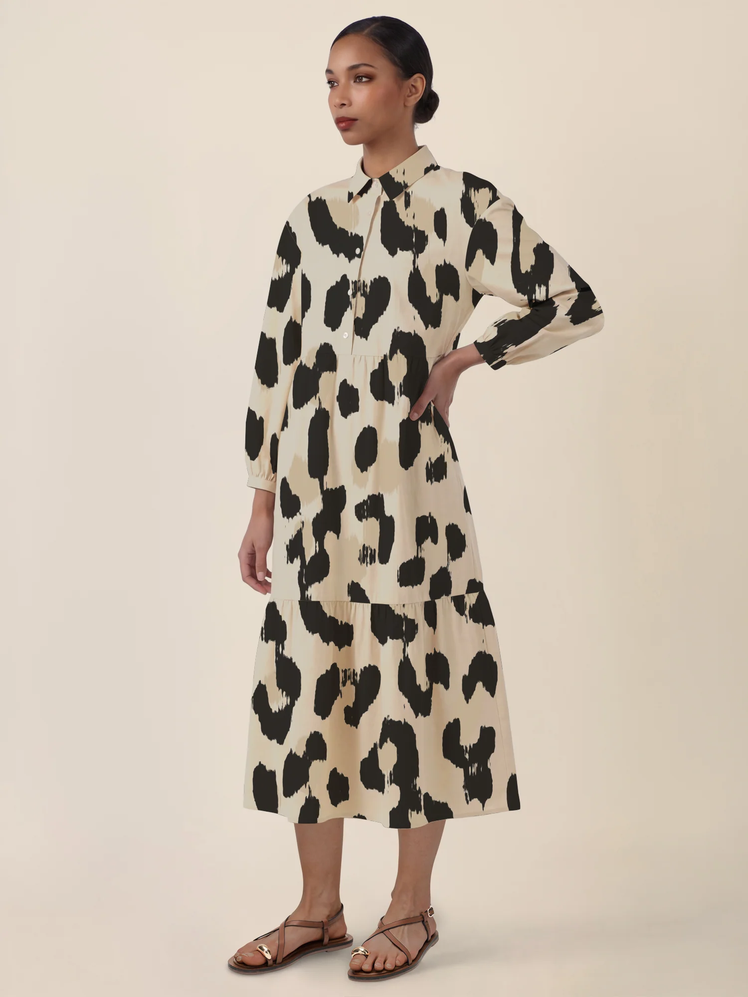APART Locker geschnittenes Kleid mit Animalprint | beige-mehrfarbig - Image 6