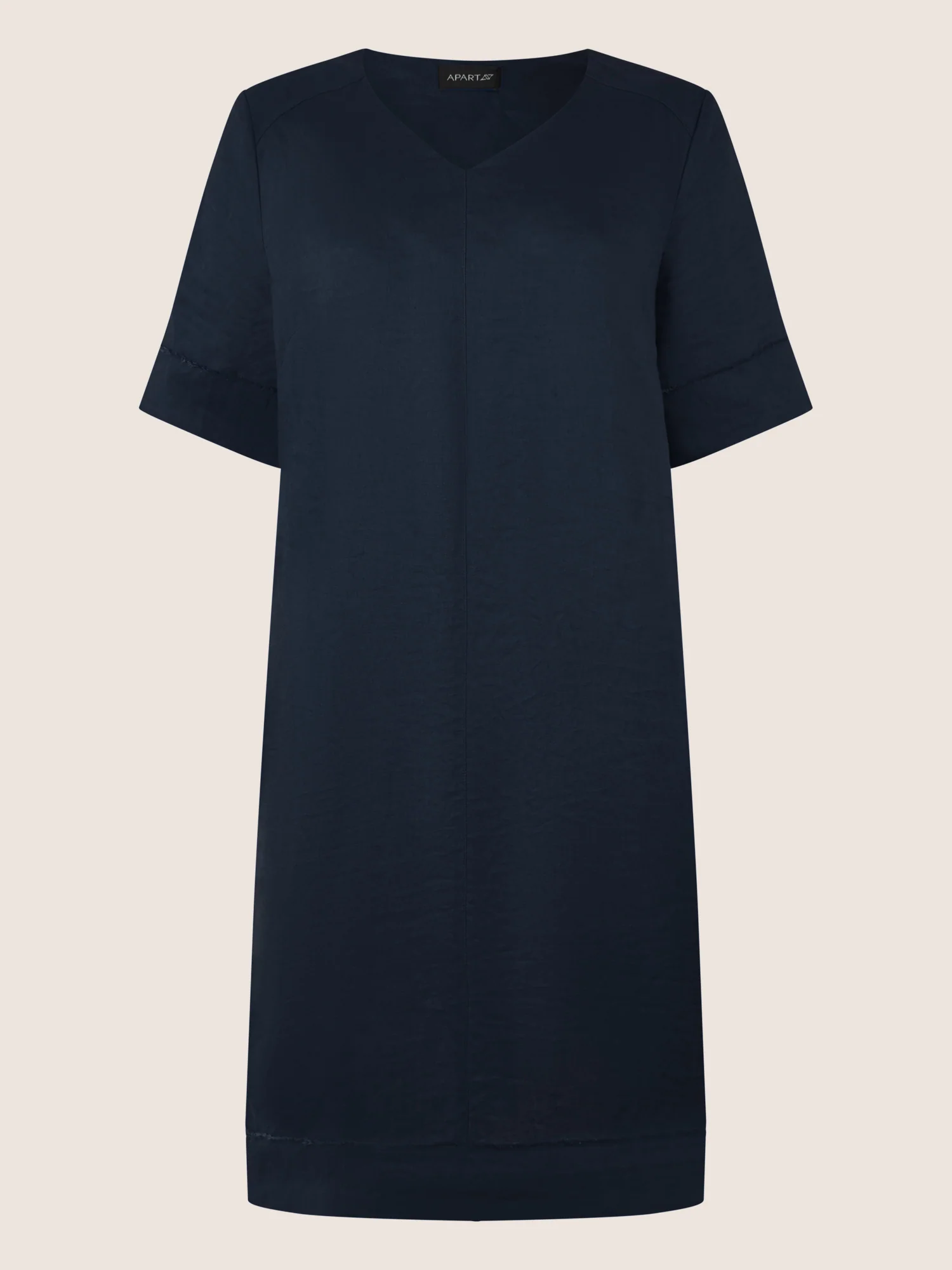 APART Locker geschnittenes Leinenkleid mit V-Ausschnitt | nachtblau - Image 3