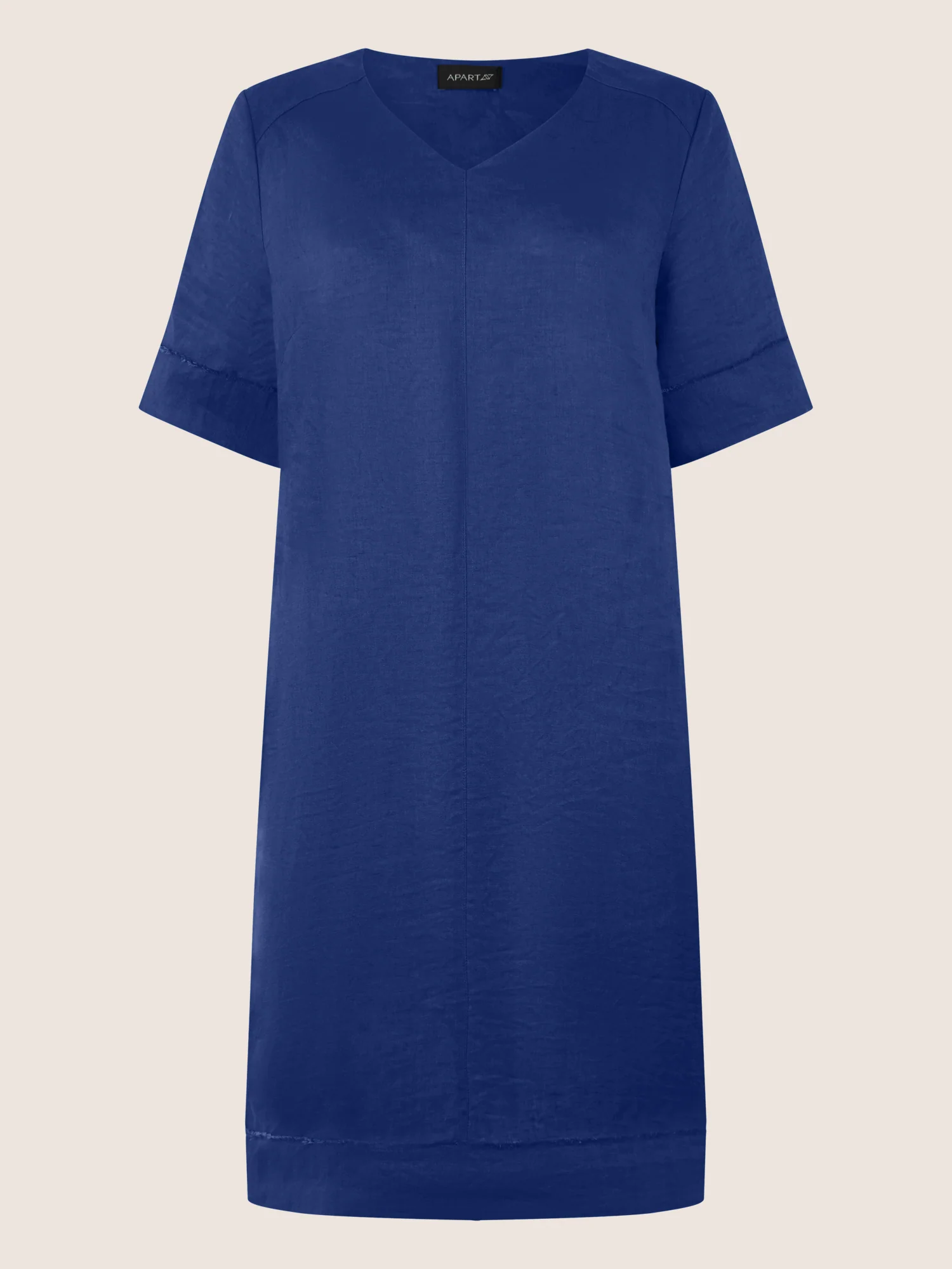 APART Locker geschnittenes Leinenkleid mit V-Ausschnitt | royalblau - Image 3