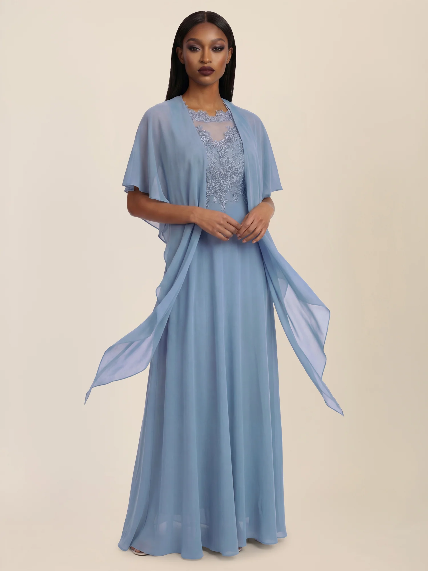 APART Luftiges Chiffon-Stola mit Zipfelsaum | rauchblau - Image 3