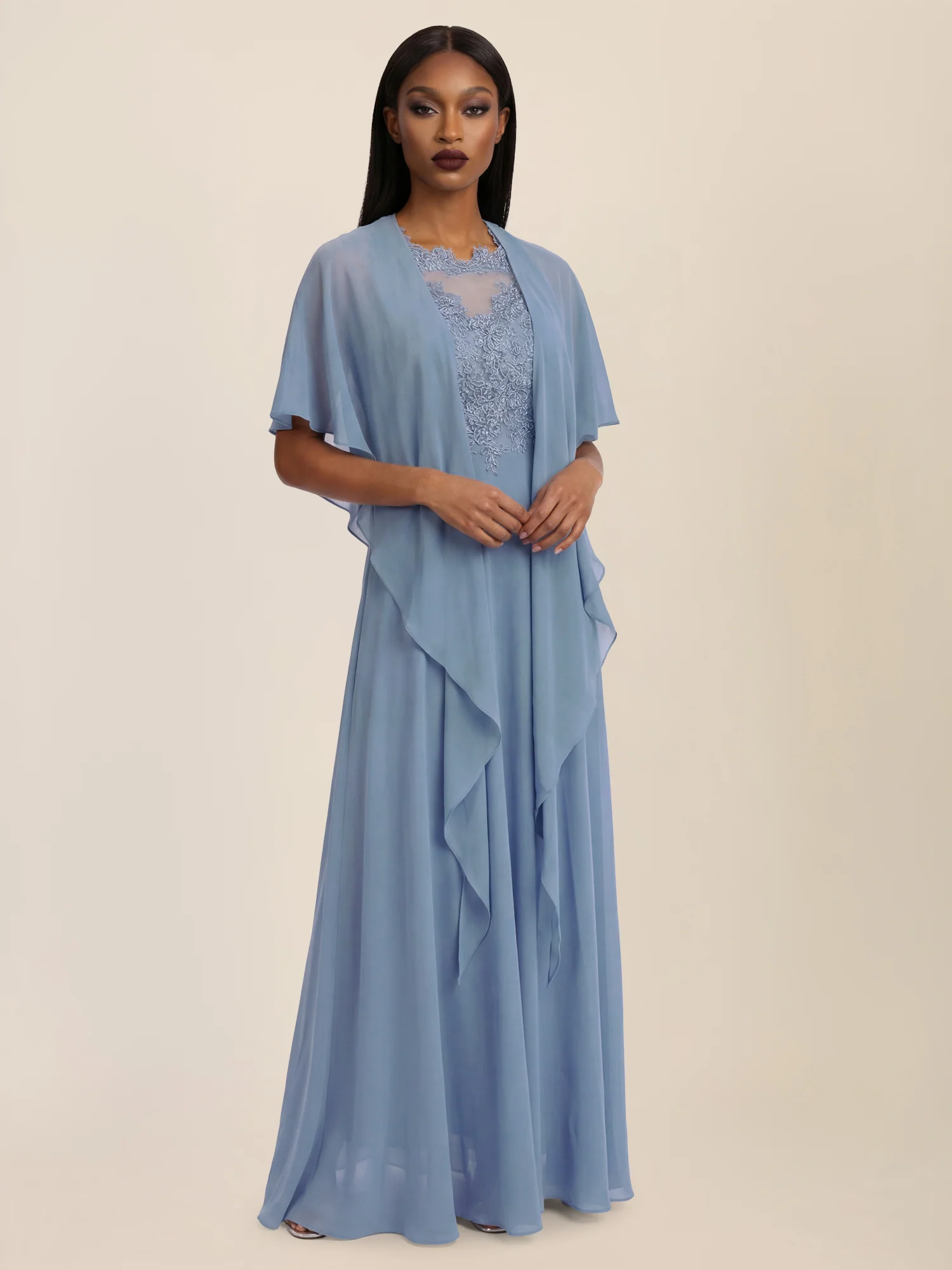 APART Luftiges Chiffon-Stola mit Zipfelsaum | rauchblau - Image 4
