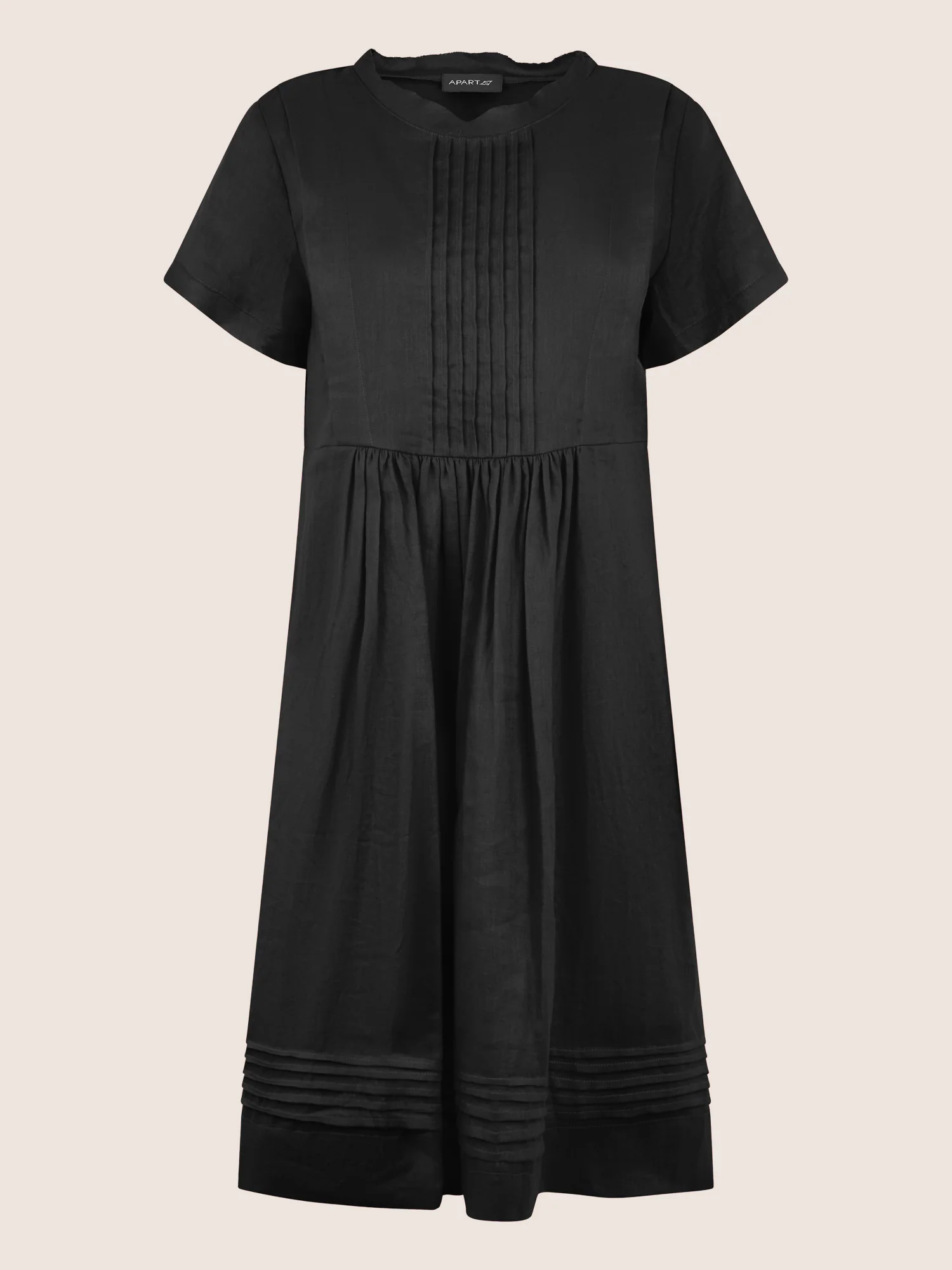 APART Luftiges Leinenkleid mit Zierfalten | schwarz - Image 3