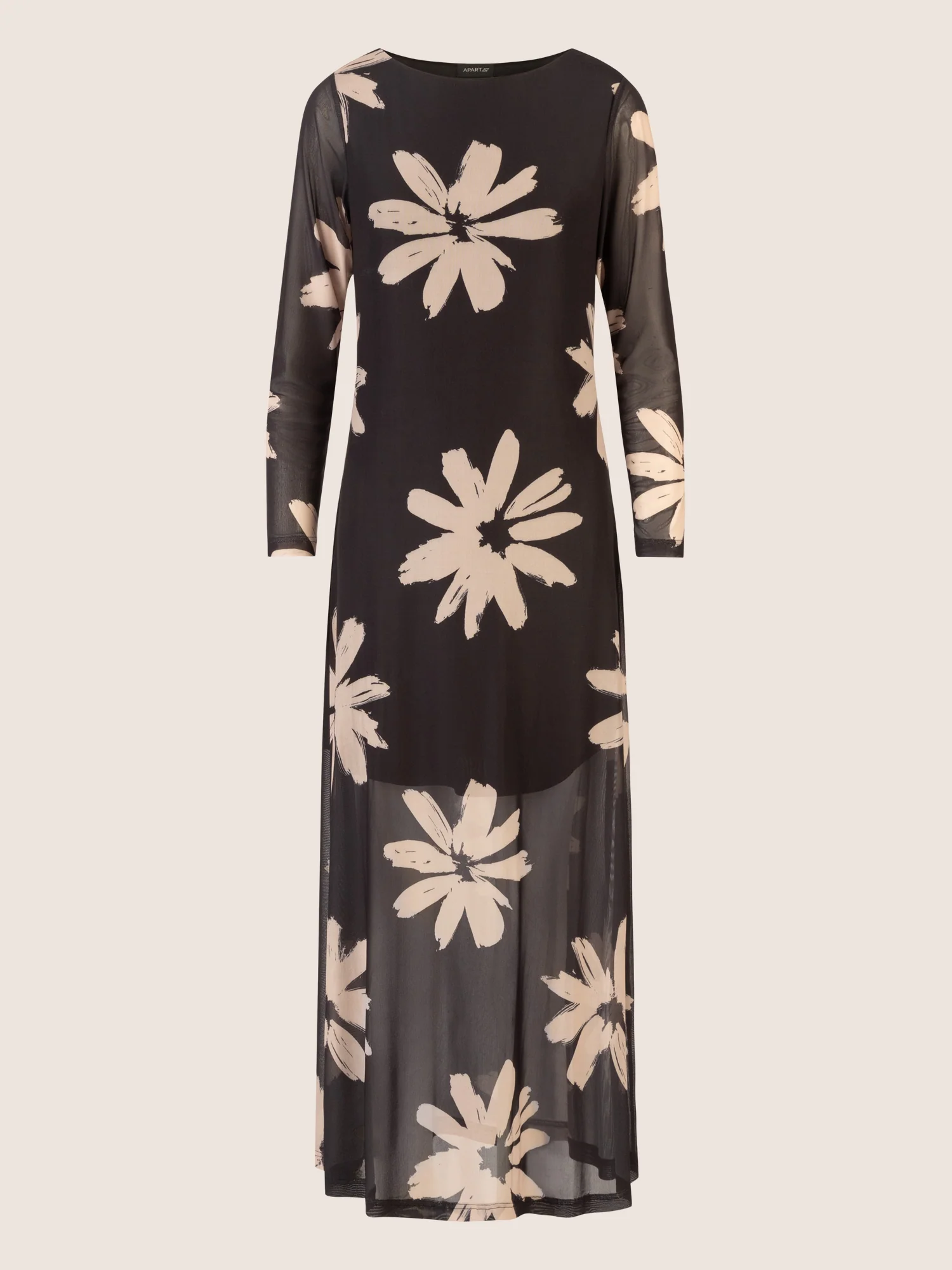 APART Maxi Meshkleid mit großem Blumenprint | schwarz-nude - Image 3