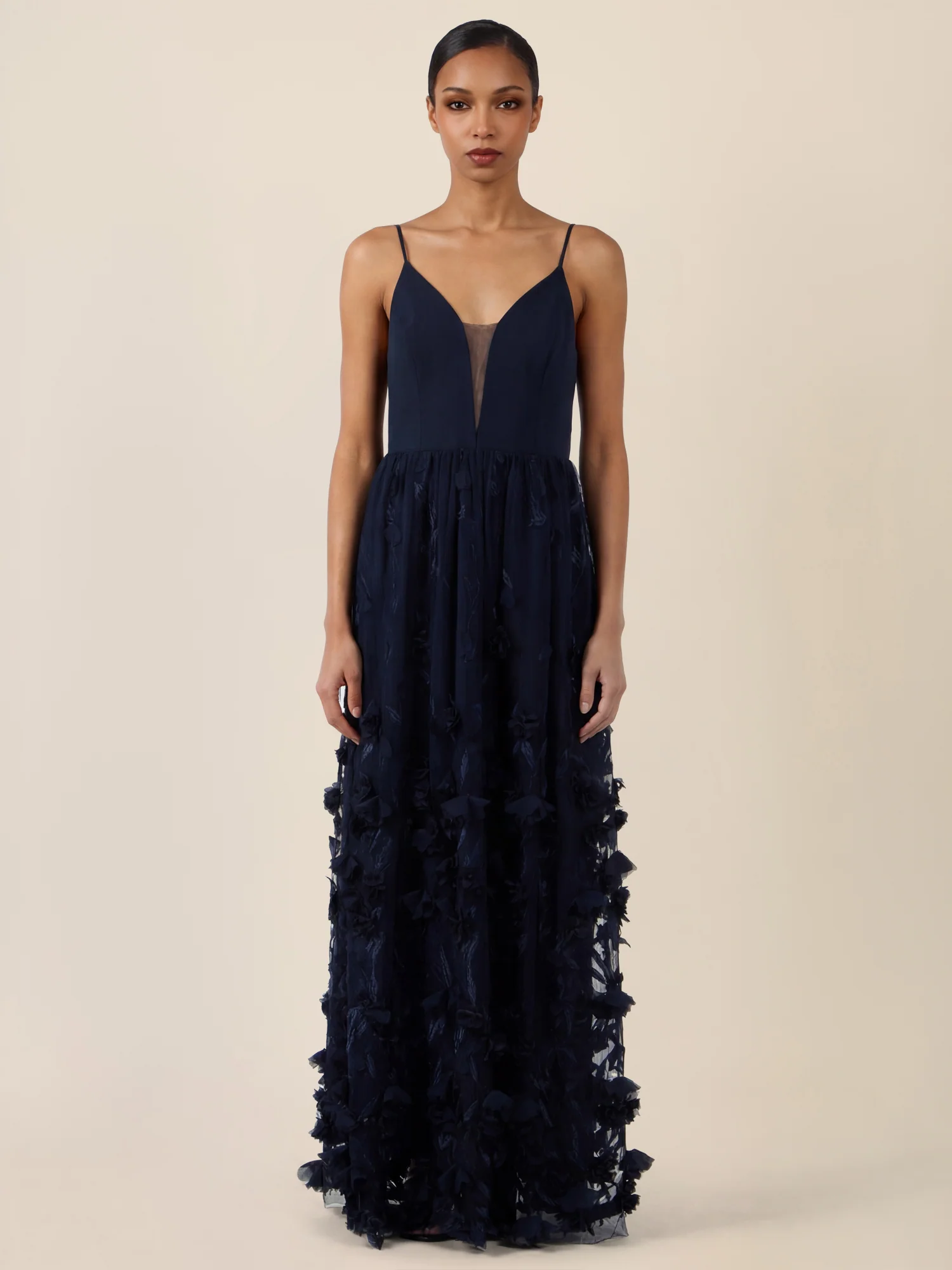 APART Maxikleid mit 3D-Blüten und Tüllrock | nachtblau