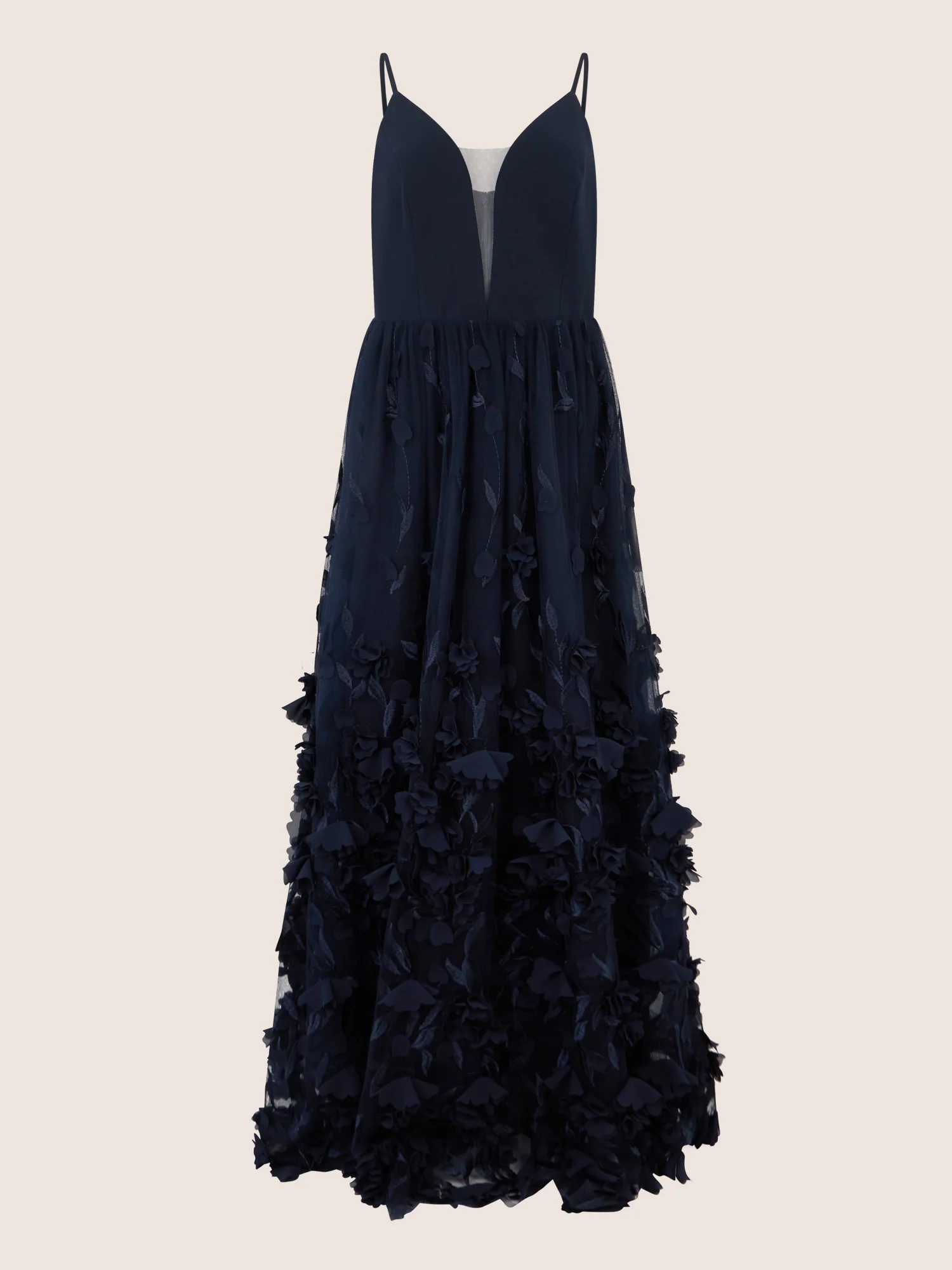 APART Maxikleid mit 3D-Blüten und Tüllrock | nachtblau - Image 3