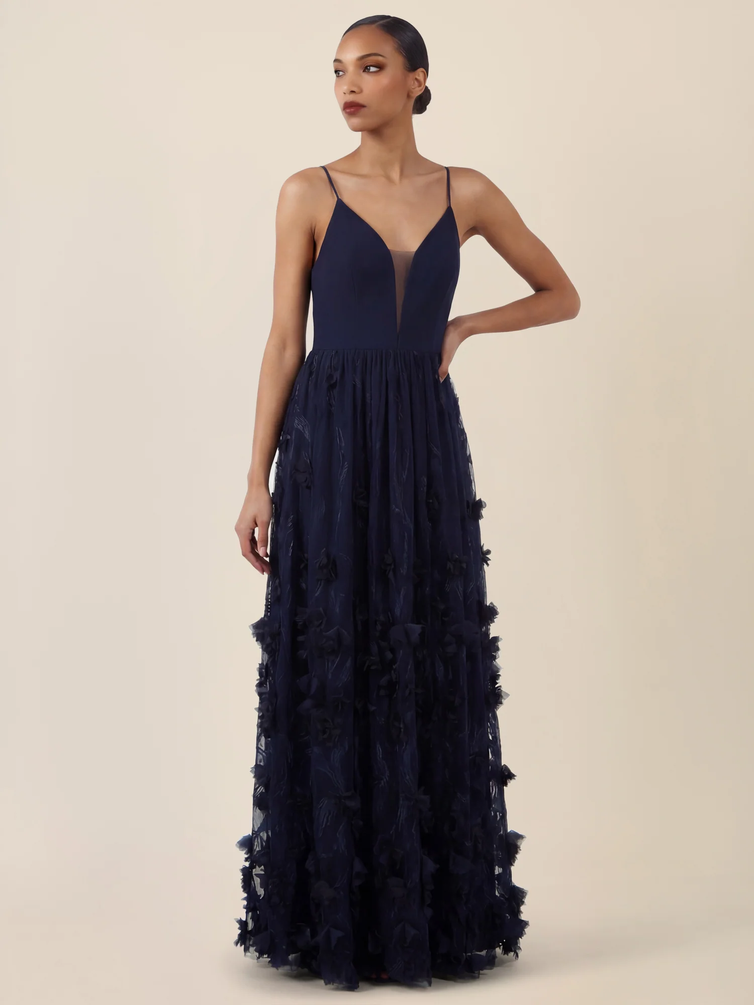 APART Maxikleid mit 3D-Blüten und Tüllrock | nachtblau - Image 5