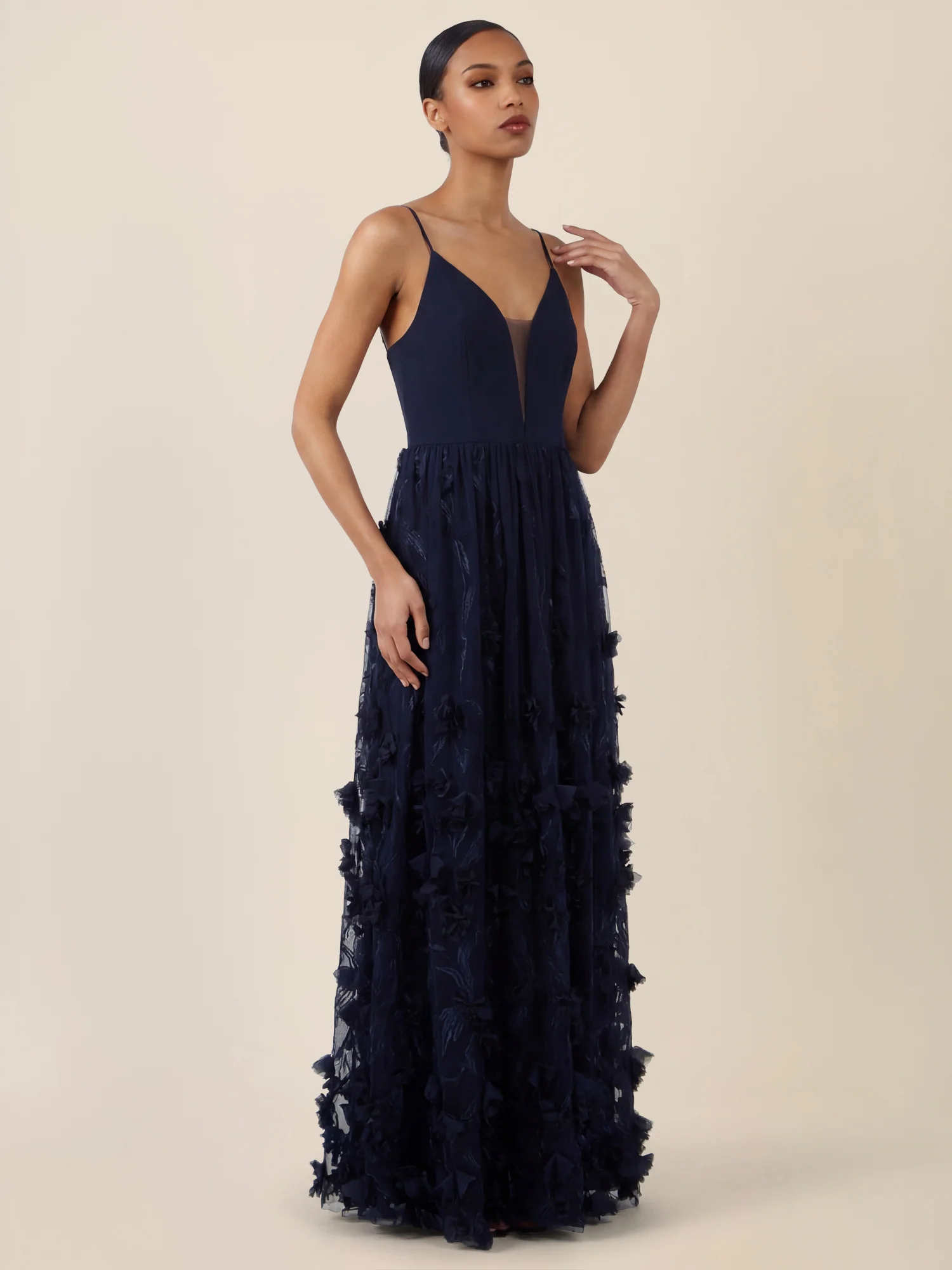 APART Maxikleid mit 3D-Blüten und Tüllrock | nachtblau - Image 6