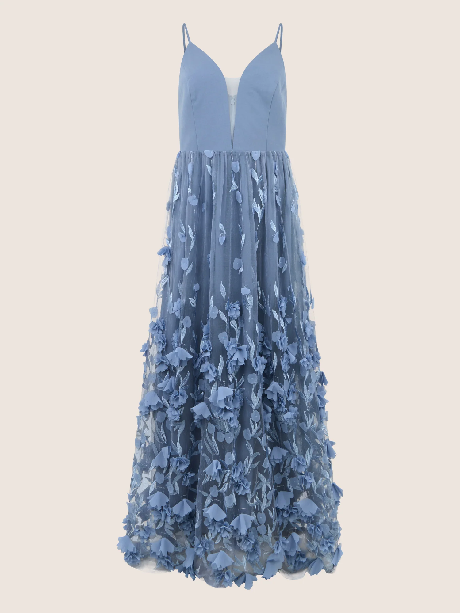 APART Maxikleid mit 3D-Blüten und Tüllrock | rauchblau - Image 3