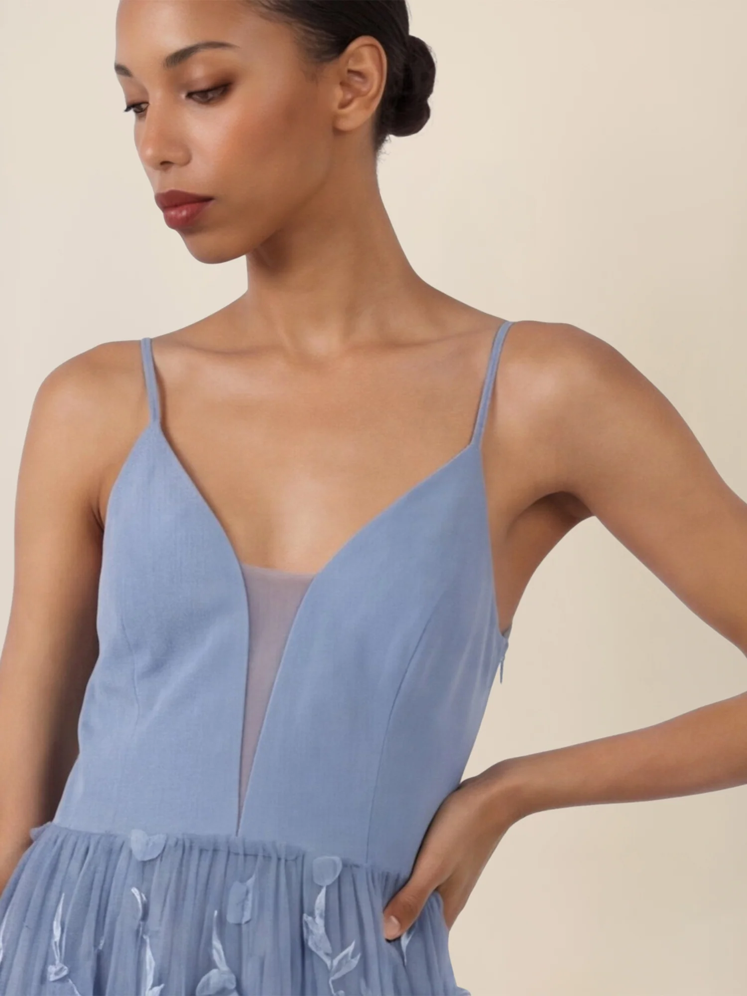 APART Maxikleid mit 3D-Blüten und Tüllrock | rauchblau - Image 4