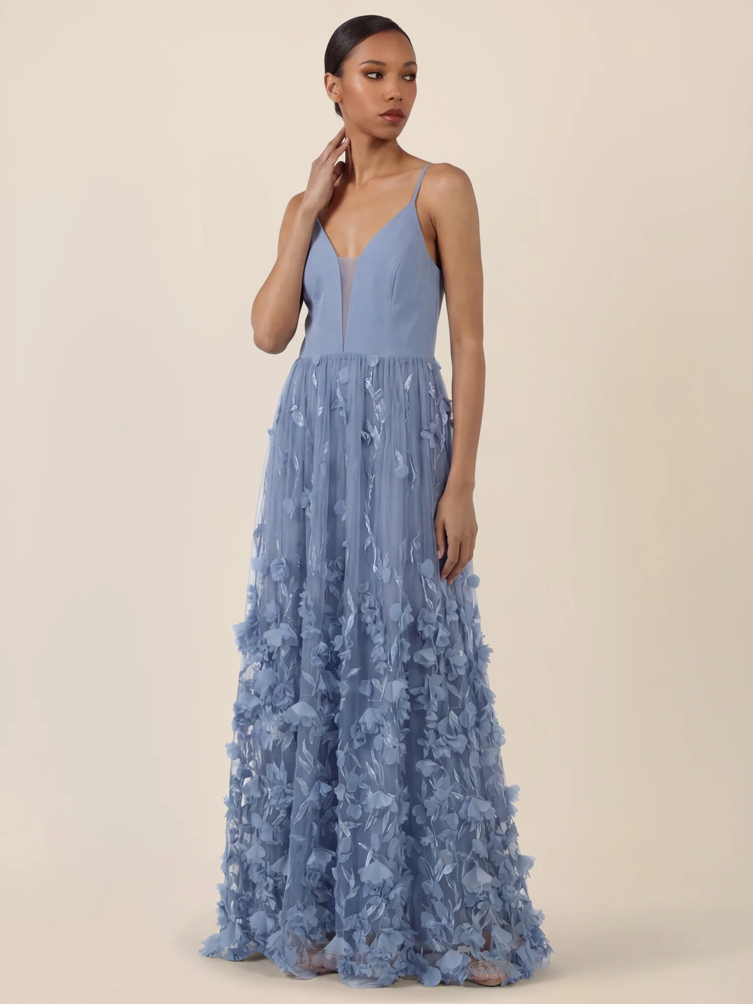 APART Maxikleid mit 3D-Blüten und Tüllrock | rauchblau - Image 5