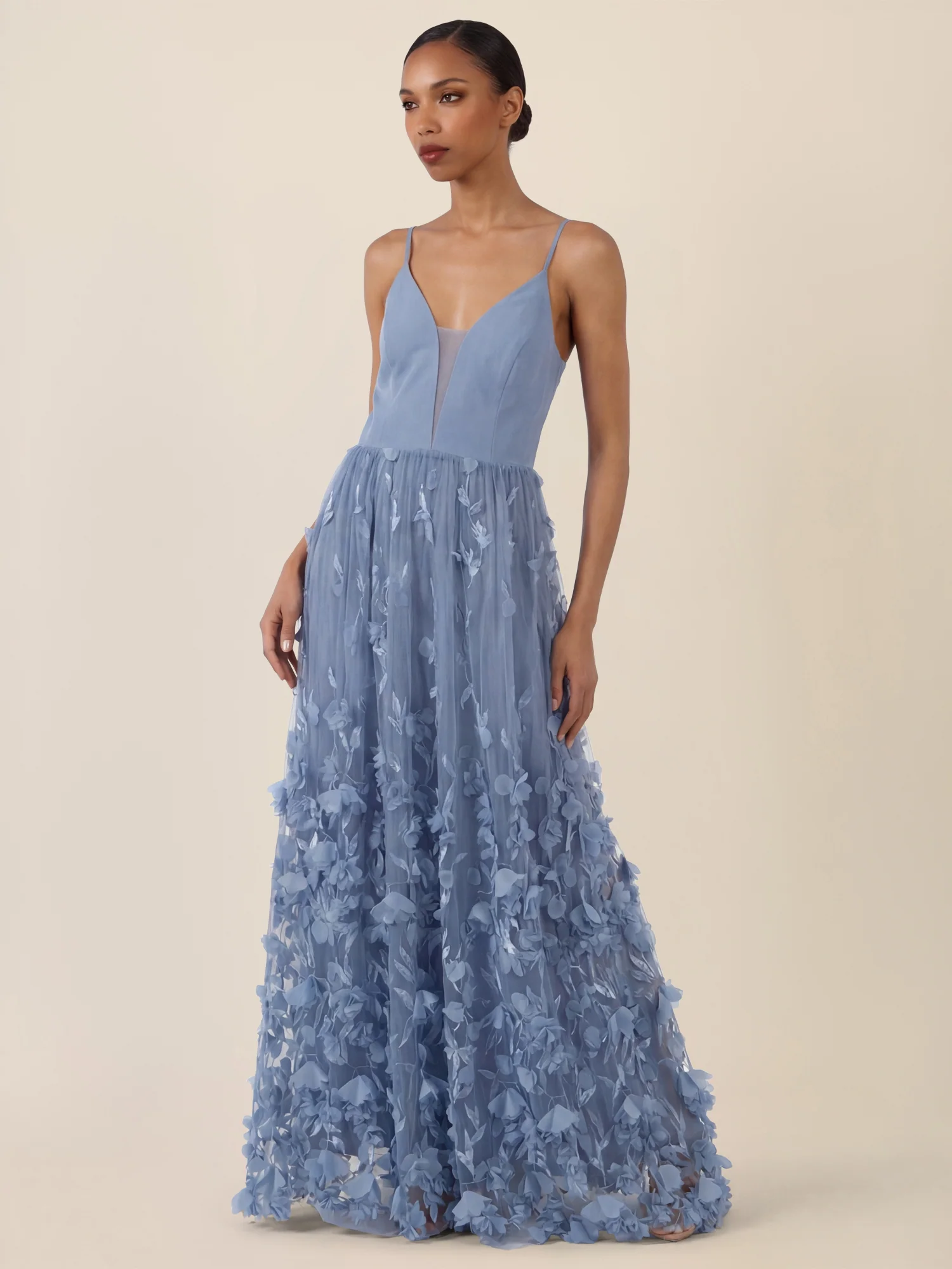 APART Maxikleid mit 3D-Blüten und Tüllrock | rauchblau - Image 6