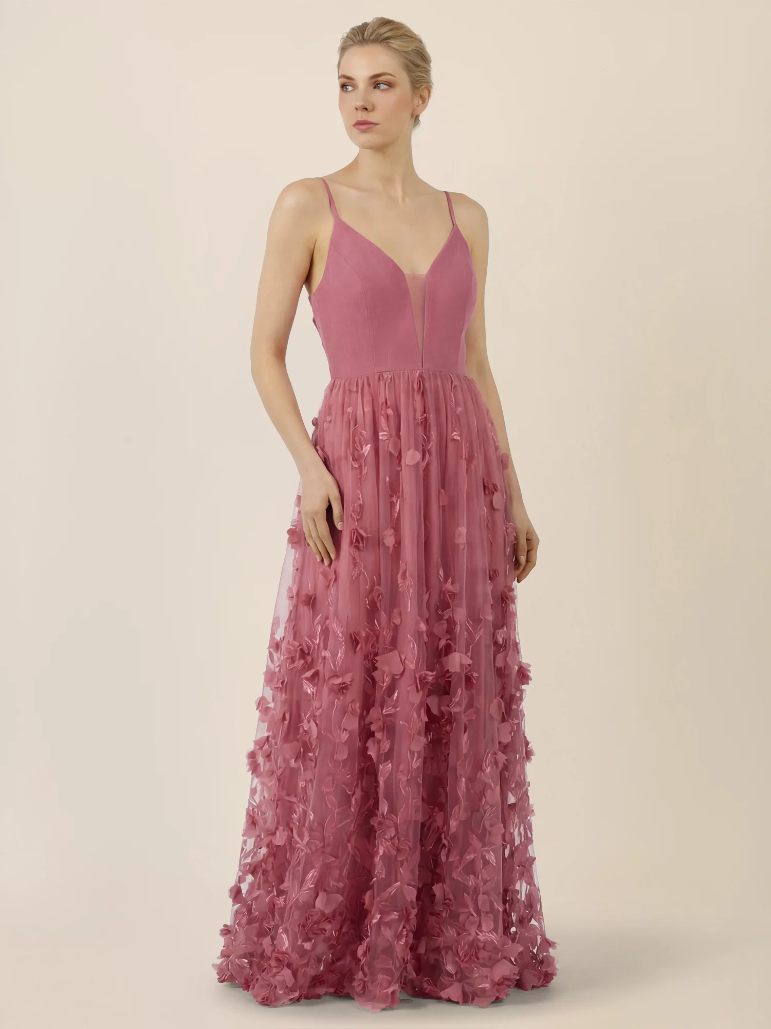 APART Maxikleid mit 3D-Blüten und Tüllrock | rosé - Image 5