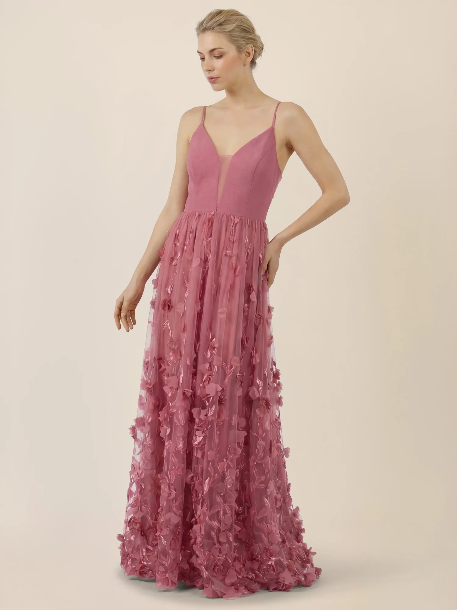 APART Maxikleid mit 3D-Blüten und Tüllrock | rosé - Image 6