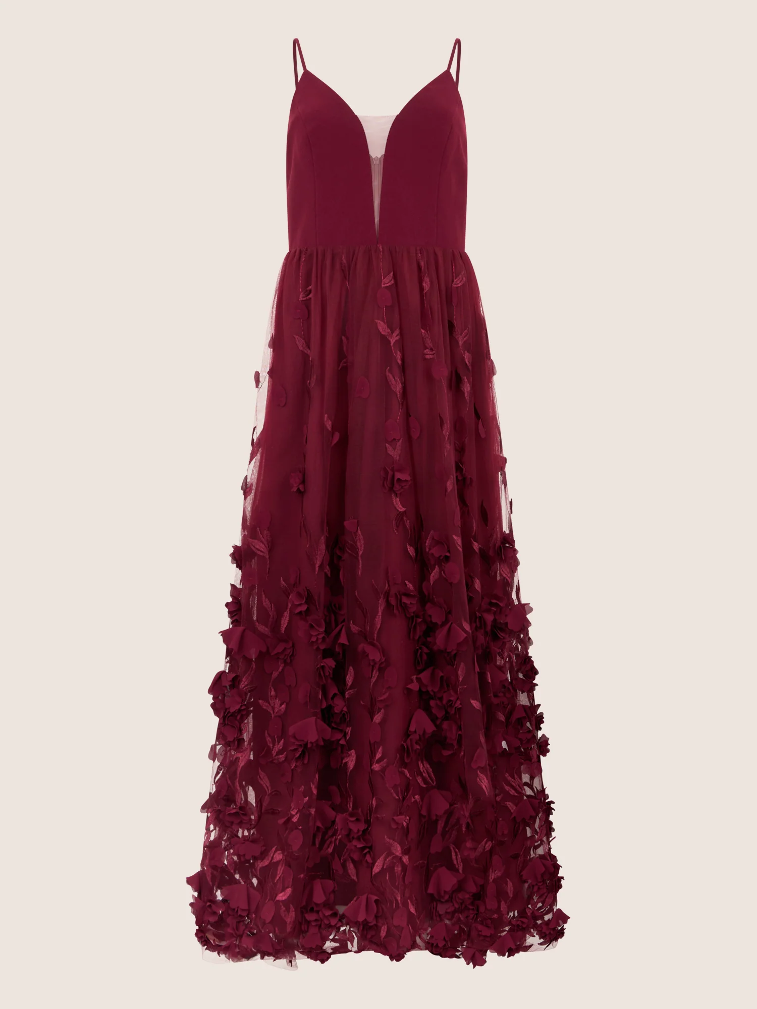 APART Maxikleid mit 3D-Blüten und Tüllrock | weinrot - Image 3