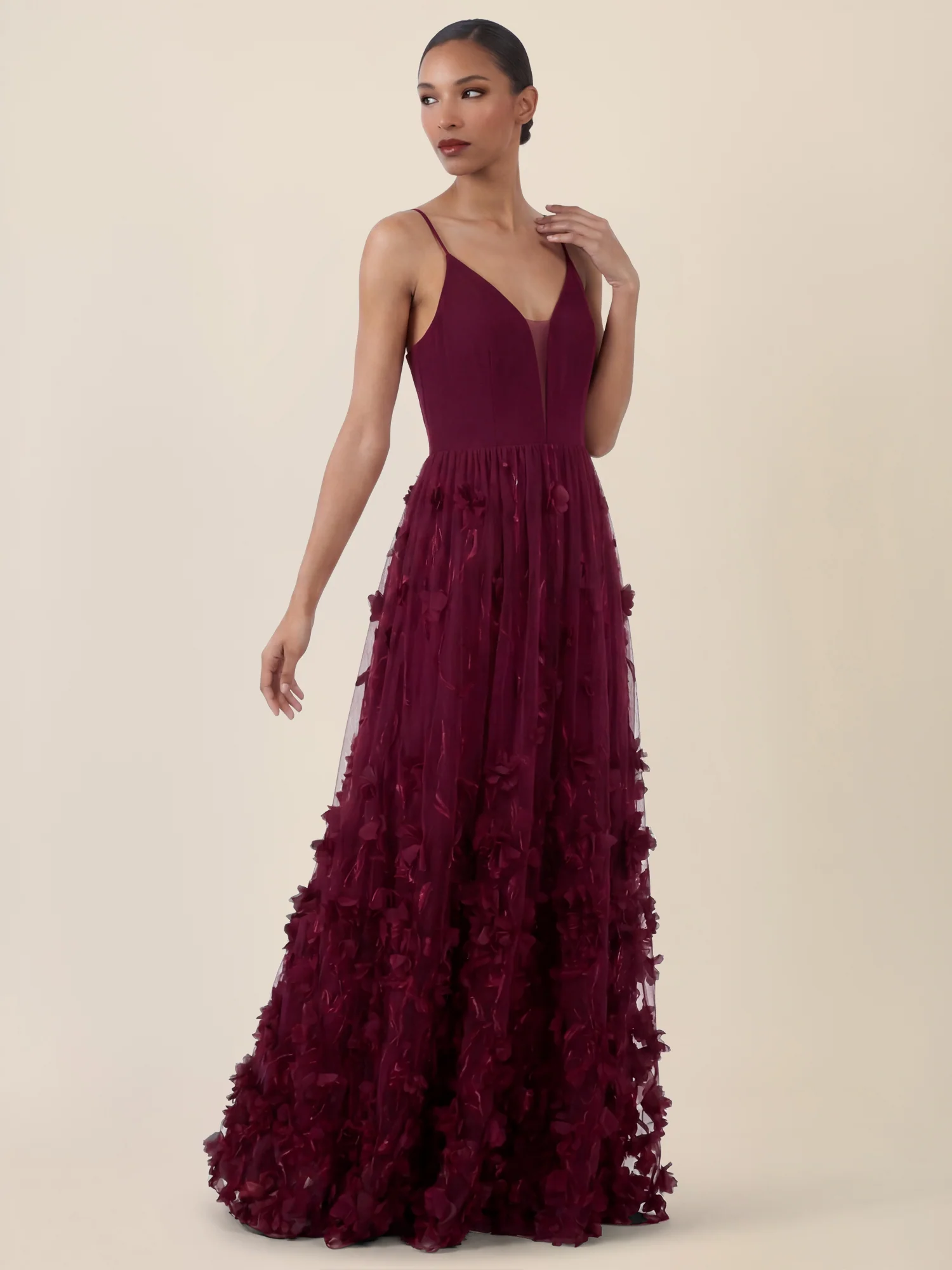 APART Maxikleid mit 3D-Blüten und Tüllrock | weinrot - Image 5