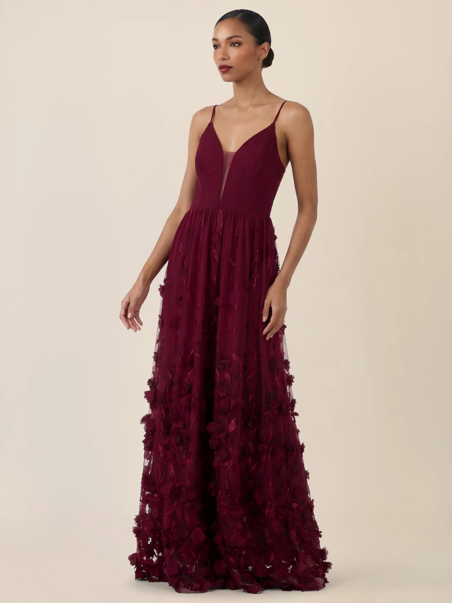 APART Maxikleid mit 3D-Blüten und Tüllrock | weinrot - Image 6