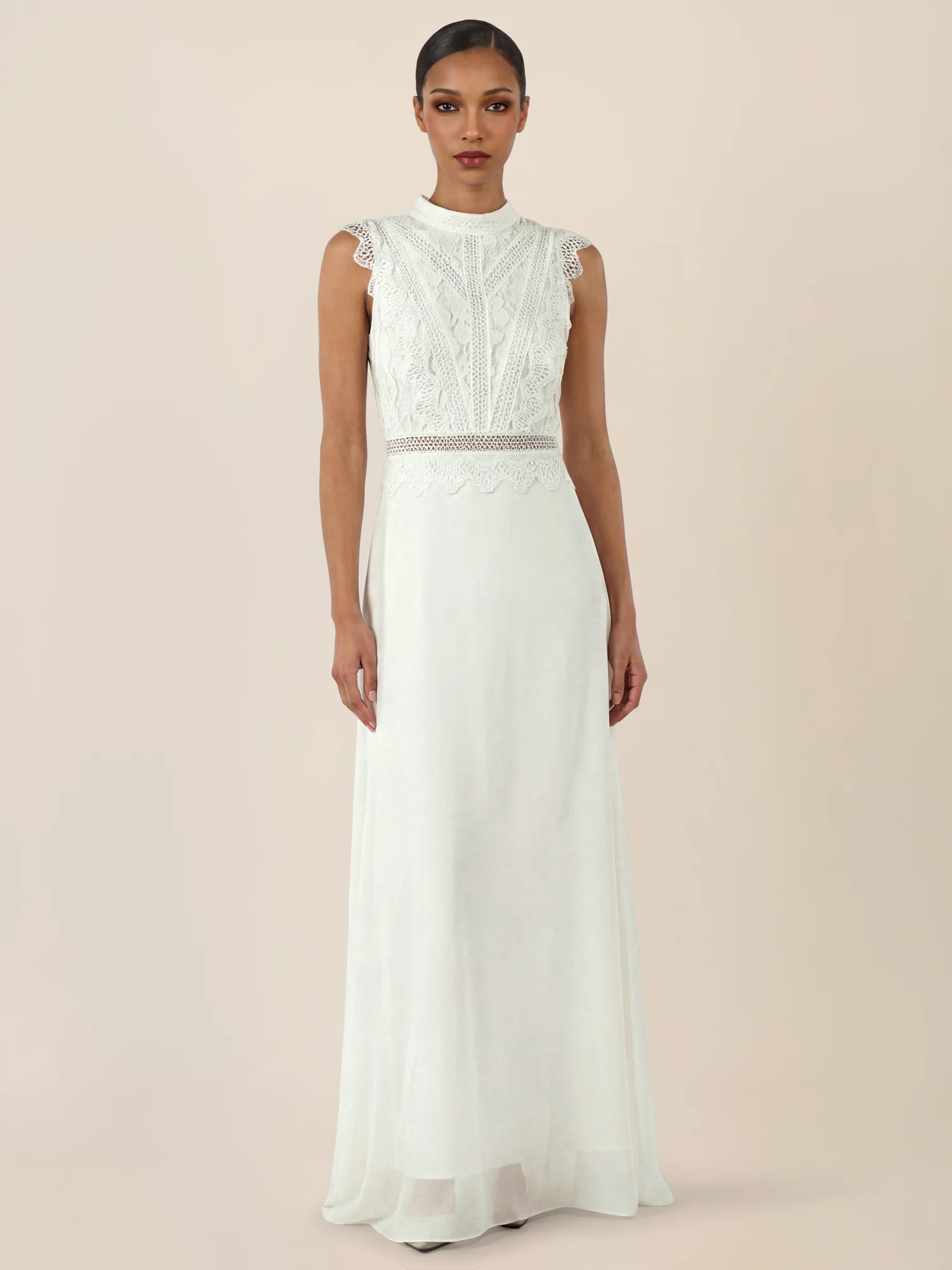 APART Maxikleid mit Häkelspitze und Stehkragen | creme - Image 5