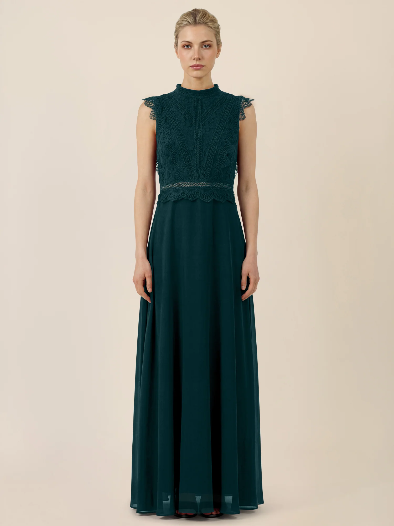 APART Maxikleid mit Häkelspitze und Stehkragen | emerald