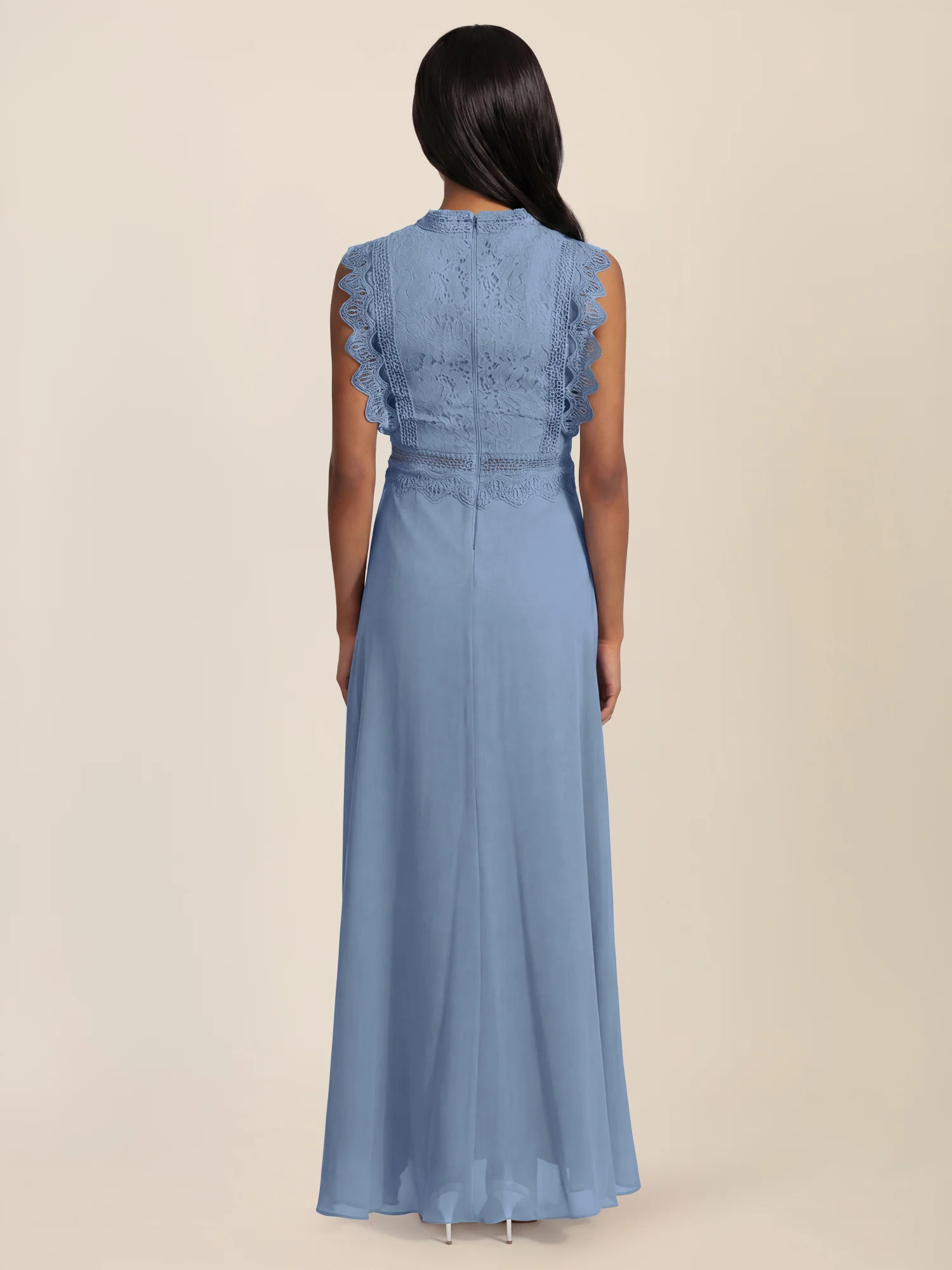APART Maxikleid mit Häkelspitze und Stehkragen | rauchblau - Image 2