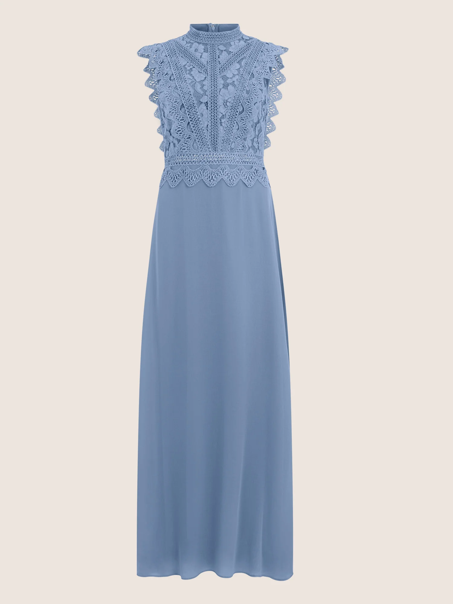 APART Maxikleid mit Häkelspitze und Stehkragen | rauchblau - Image 3