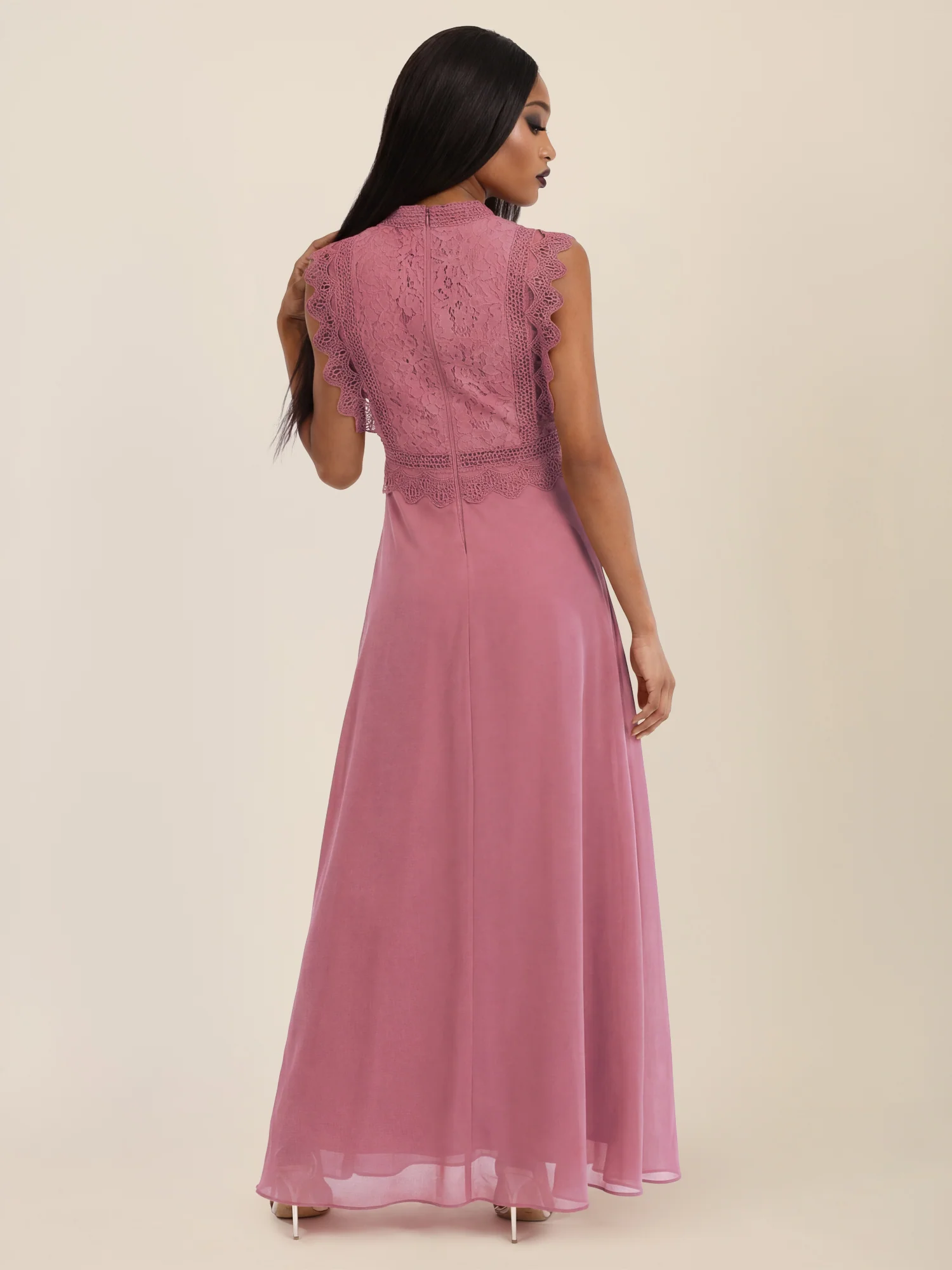 APART Maxikleid mit Häkelspitze und Stehkragen | rosé - Image 2