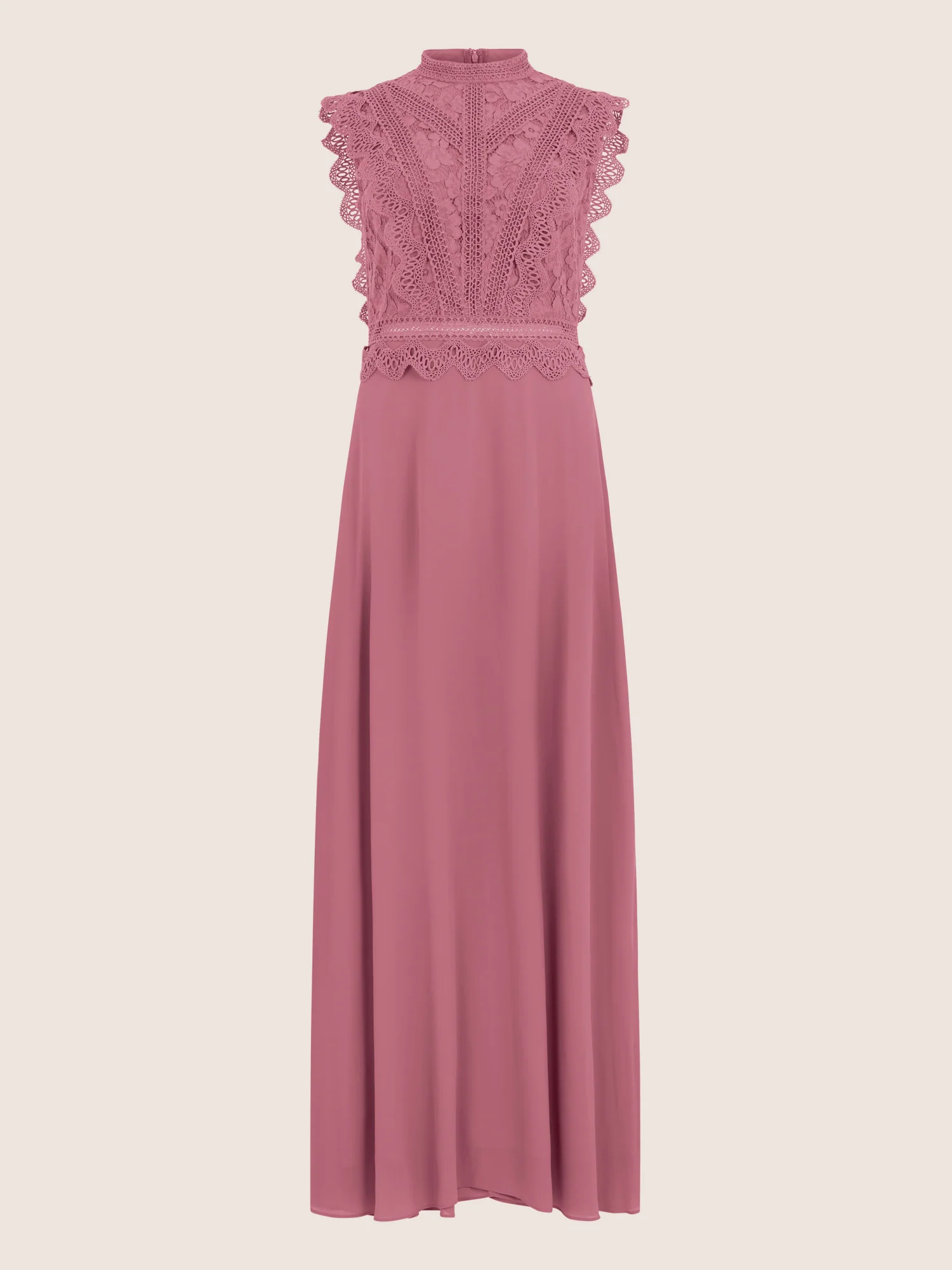 APART Maxikleid mit Häkelspitze und Stehkragen | rosé - Image 3