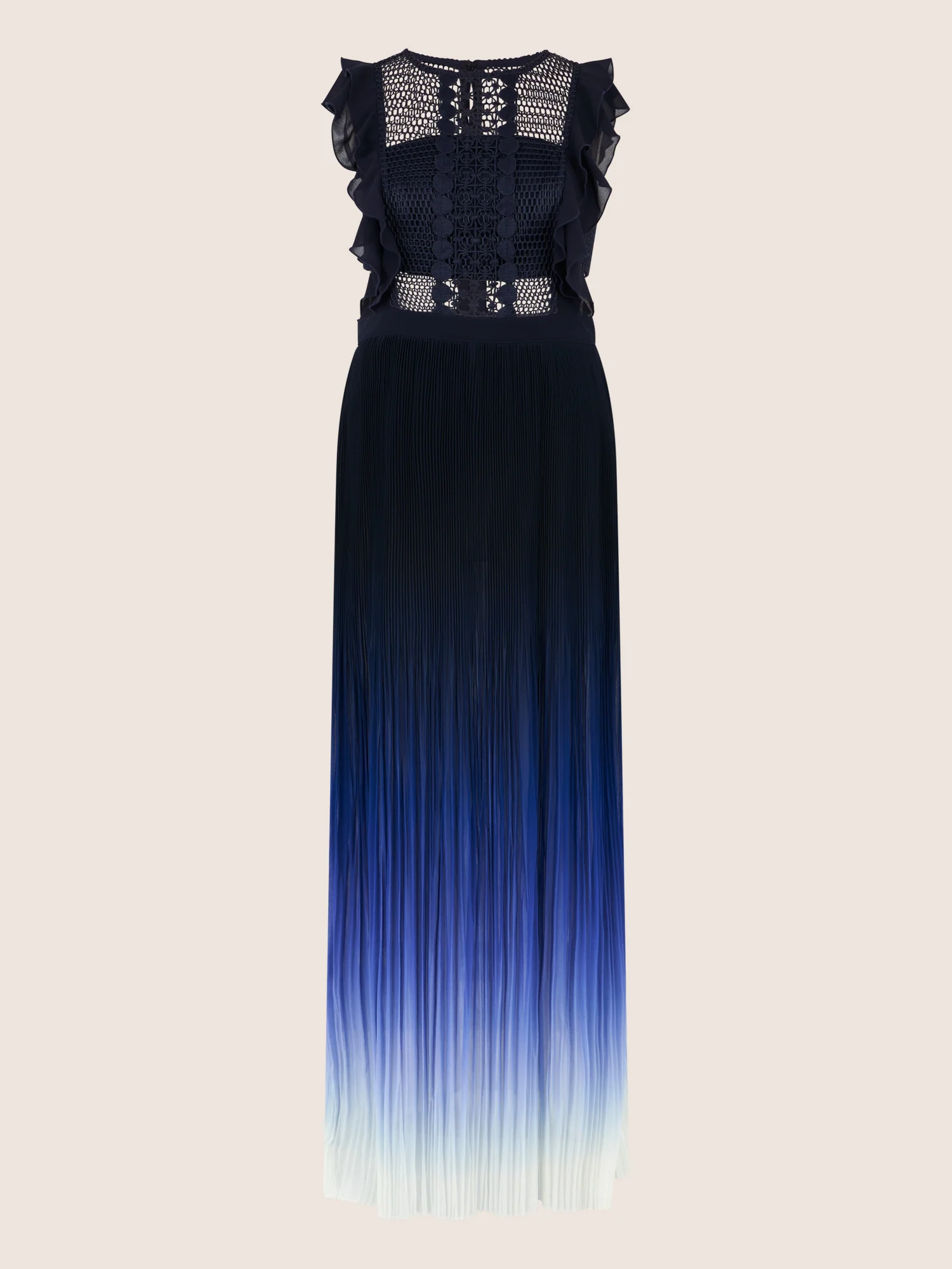 APART Maxikleid mit Spitze, Rüschen und plissiertem Dégradé-Rock | nachtblau-multicolor - Image 3