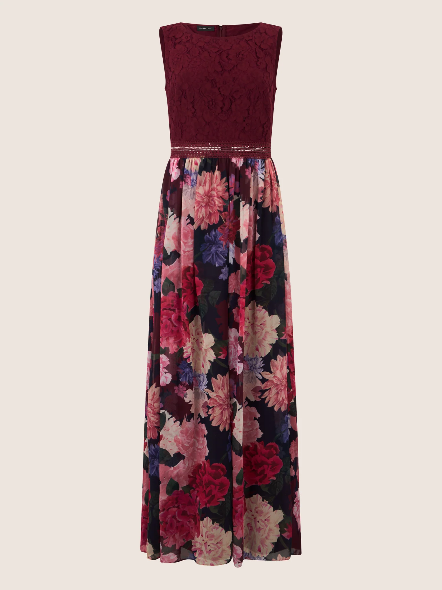 APART Maxikleid mit Spitzenoberteil & Blumenrock | weinrot-multicolor - Image 3