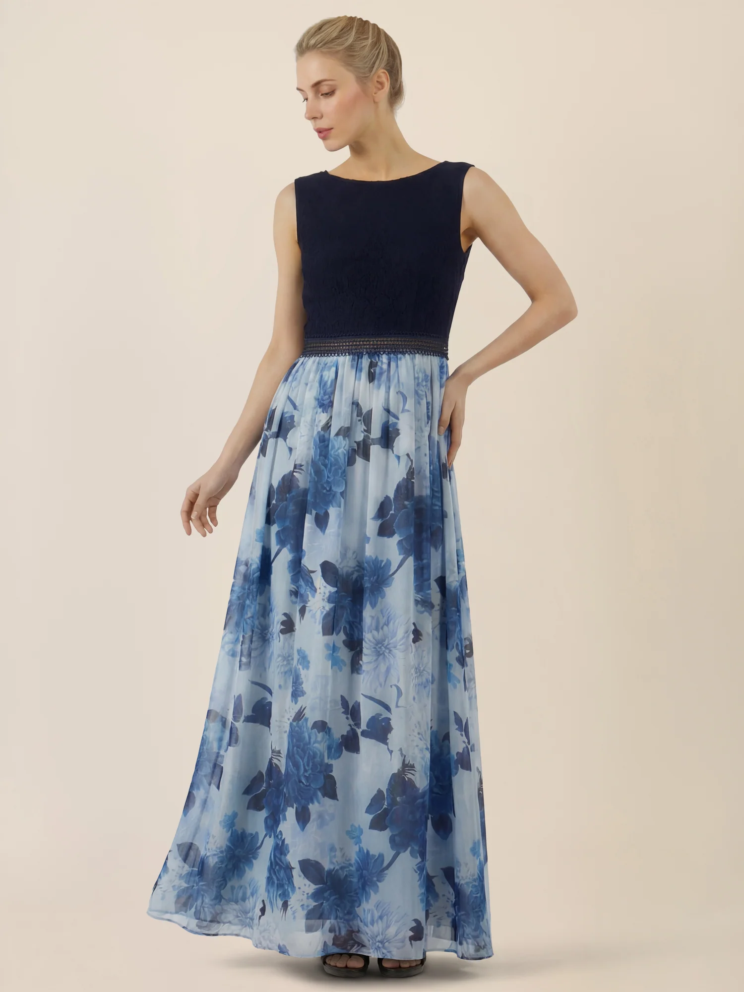 APART Maxikleid mit Spitzentop und Blumendesign | nachtblau-multicolor - Image 5