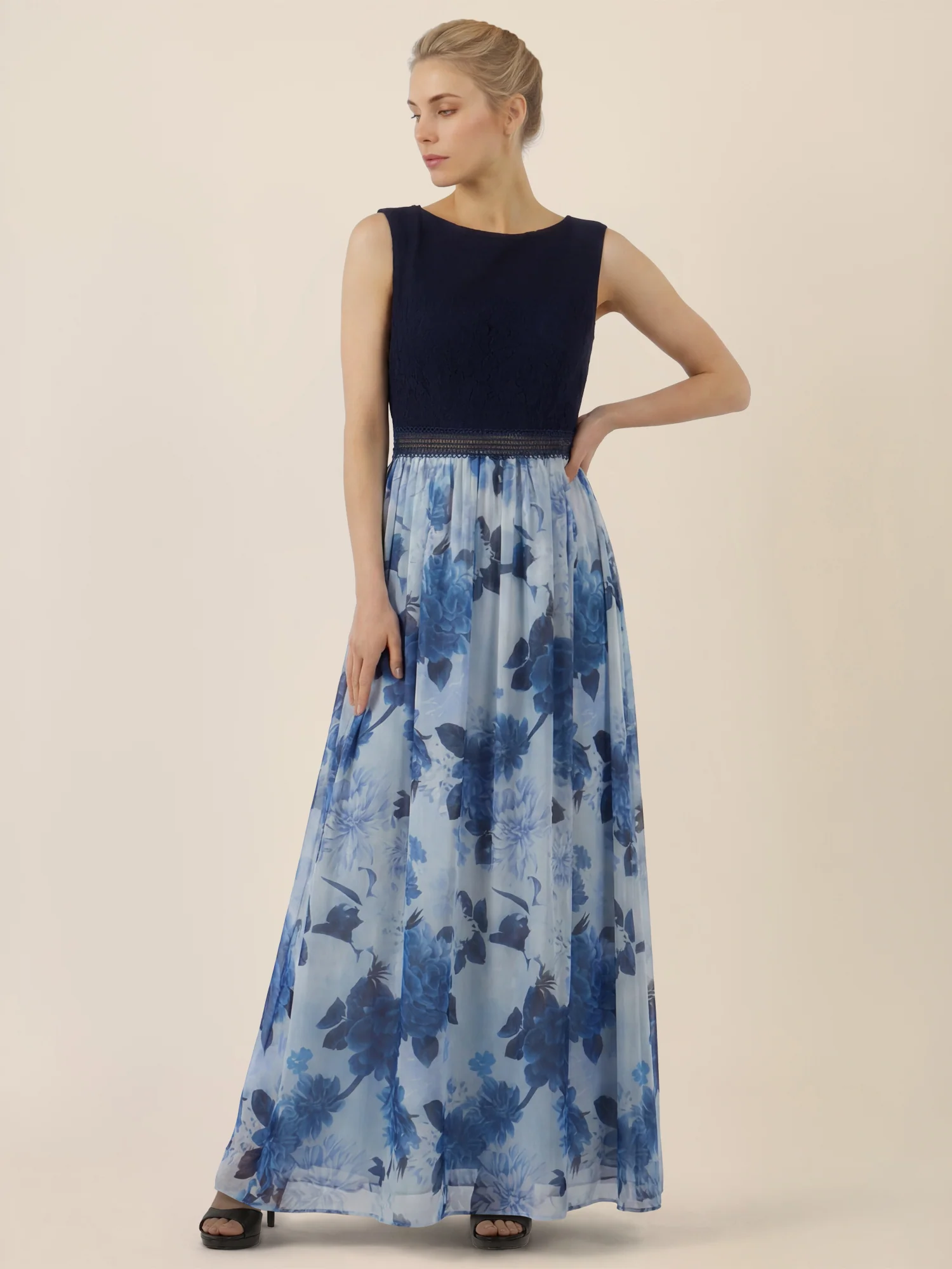 APART Maxikleid mit Spitzentop und Blumendesign | nachtblau-multicolor - Image 6