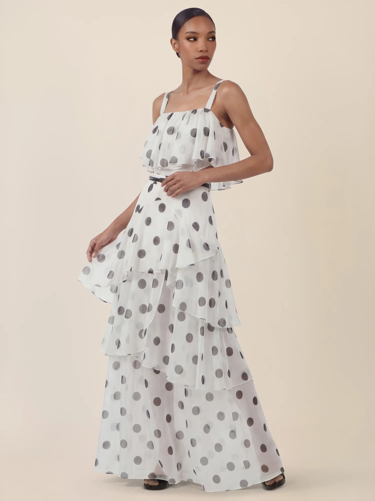 APART Maxikleid mit Stufen und Punktemuster | creme-nachtblau - Image 5