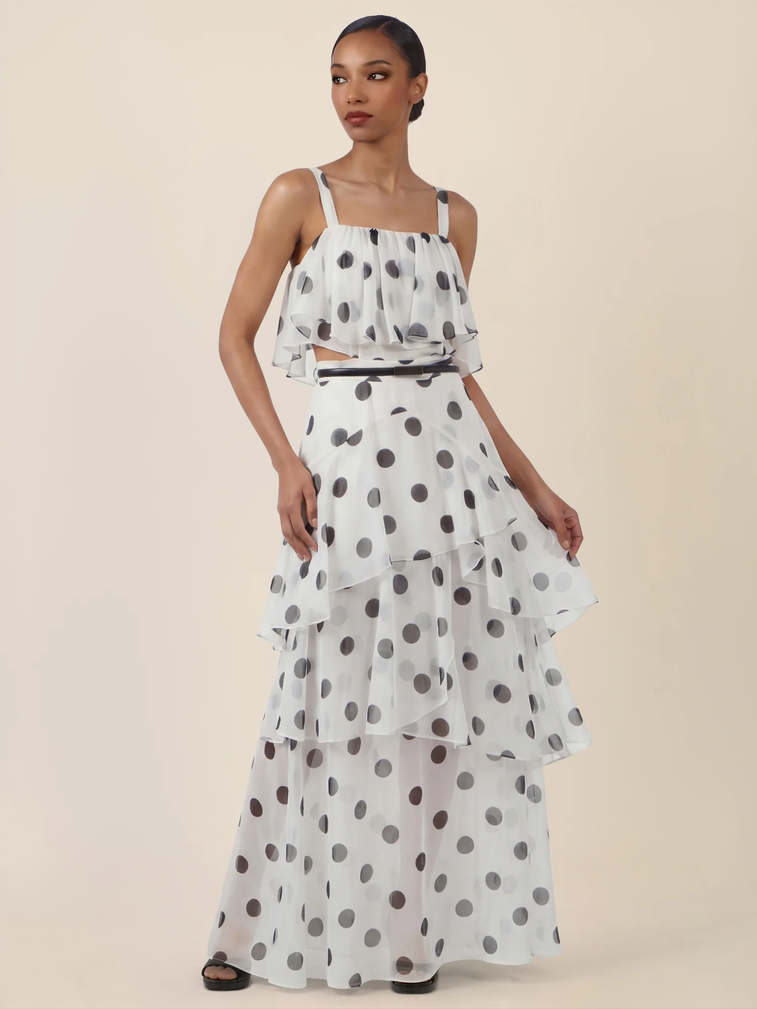 APART Maxikleid mit Stufen und Punktemuster | creme-nachtblau - Image 6