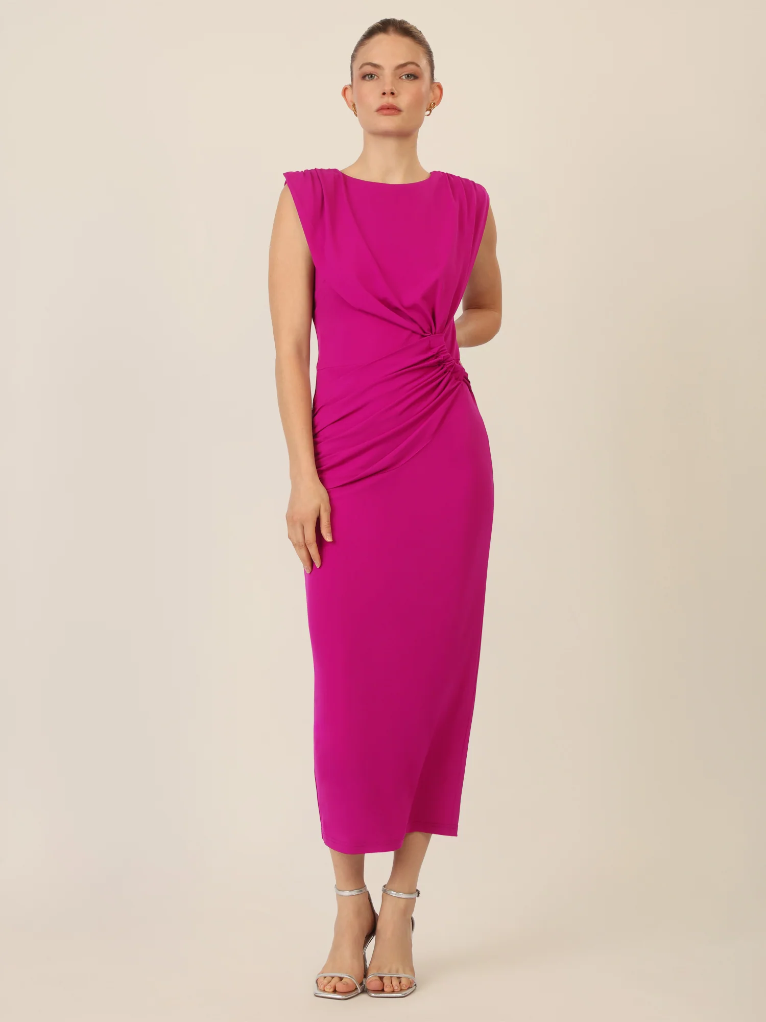 APART Midi Jerseykleid mit Drapierung und Raffdetail | lila